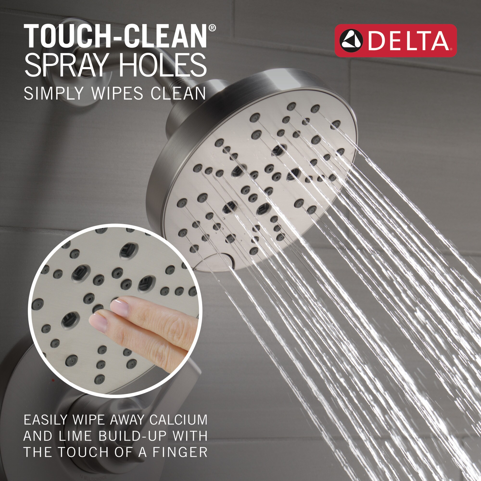 Grifo para bañera y ducha redonda de 6 pulgadas con un solo mango de acero inoxidable con recubrimiento lumínico Delta Tetra.