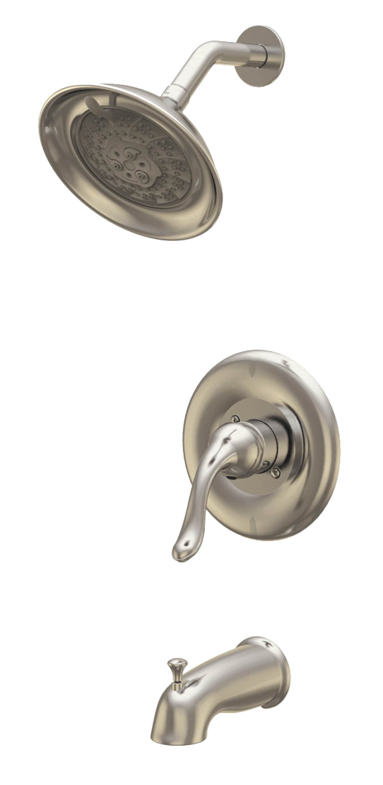 Grifo para Bañera y Ducha de Mango Único de Níquel Cepillado de Prestigio CMI con Funciones Múltiples de 6.75 Pulgadas de Diámetro con Válvula 201-7723