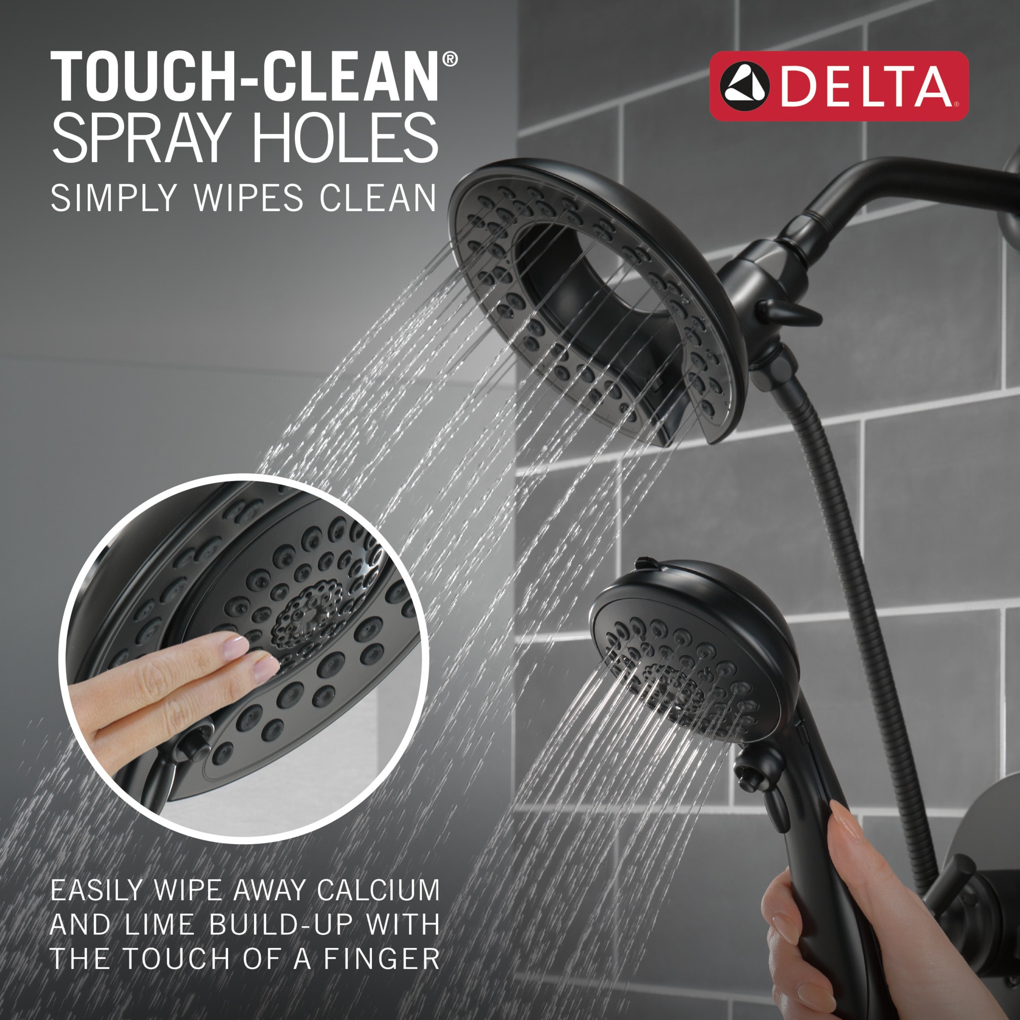Grifo para bañera y ducha redonda multi-función de 6.81 pulgadas con 2 manijas en negro mate Delta Saylor