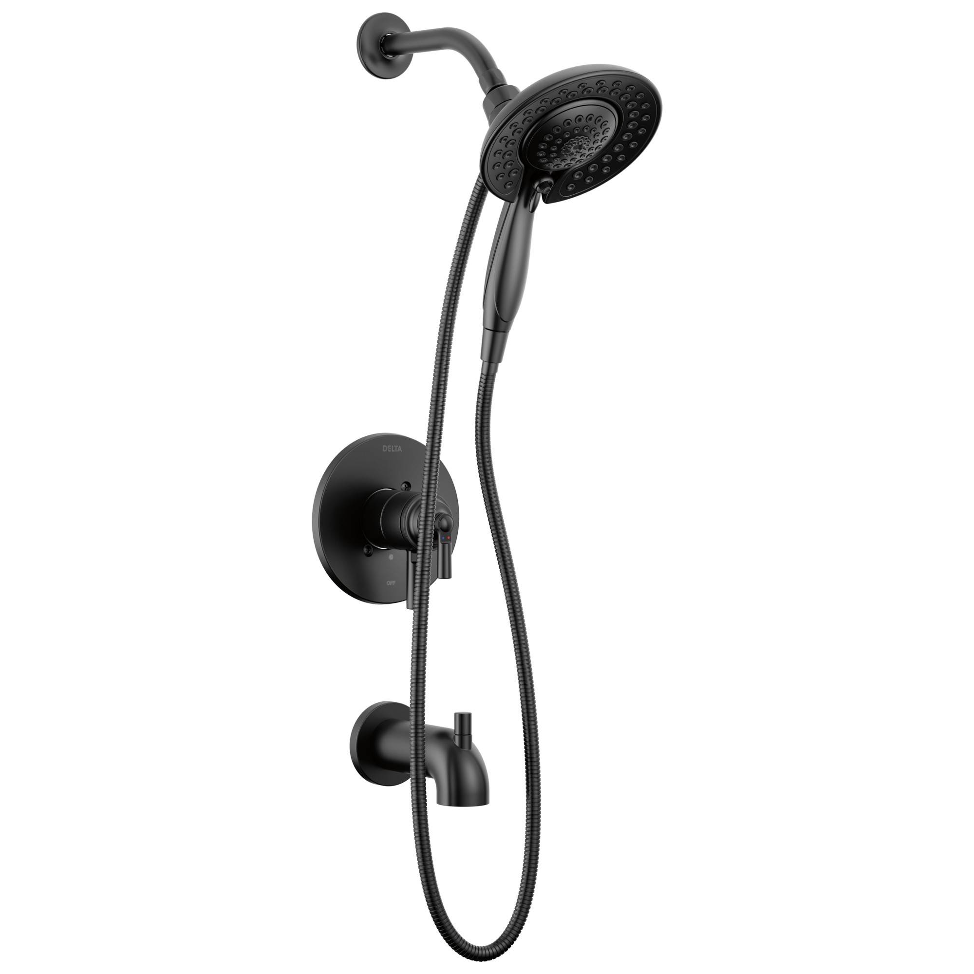 Grifo para bañera y ducha redonda multi-función de 6.81 pulgadas con 2 manijas en negro mate Delta Saylor