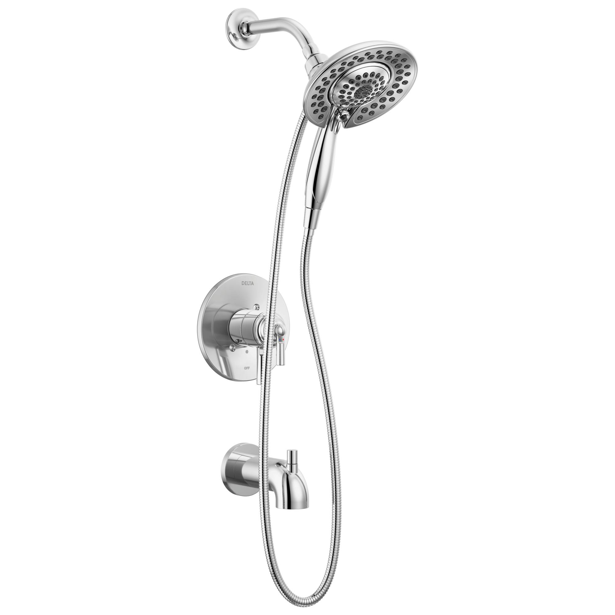 Grifo de bañera y regadera redonda de 6.81 pulgadas con 2 manijas en cromo Delta Saylor T17435-I