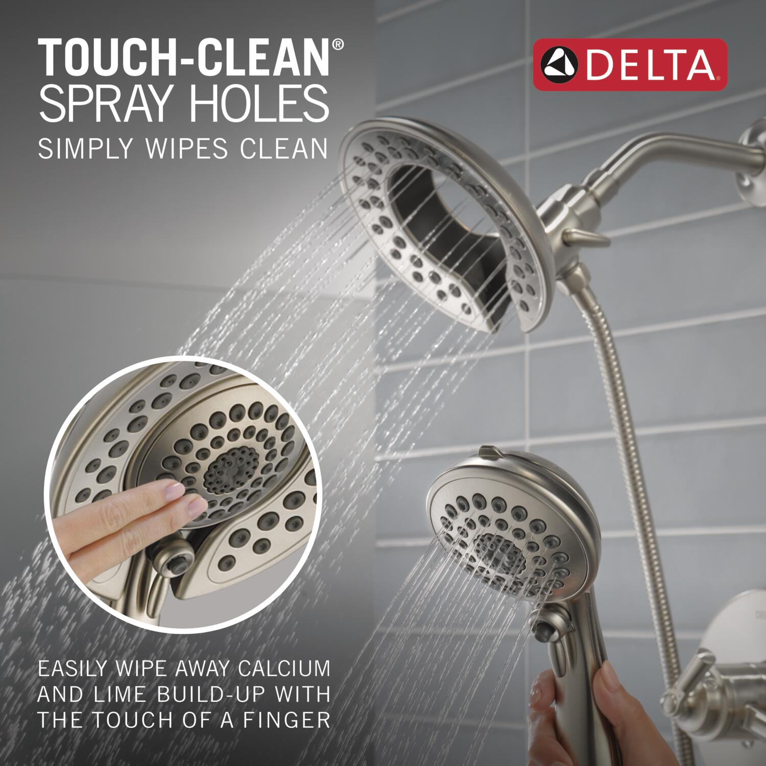 Grifo para bañera redondo de acero inoxidable Delta Saylor con 2 manijas y función múltiple de 6.81 pulgadas