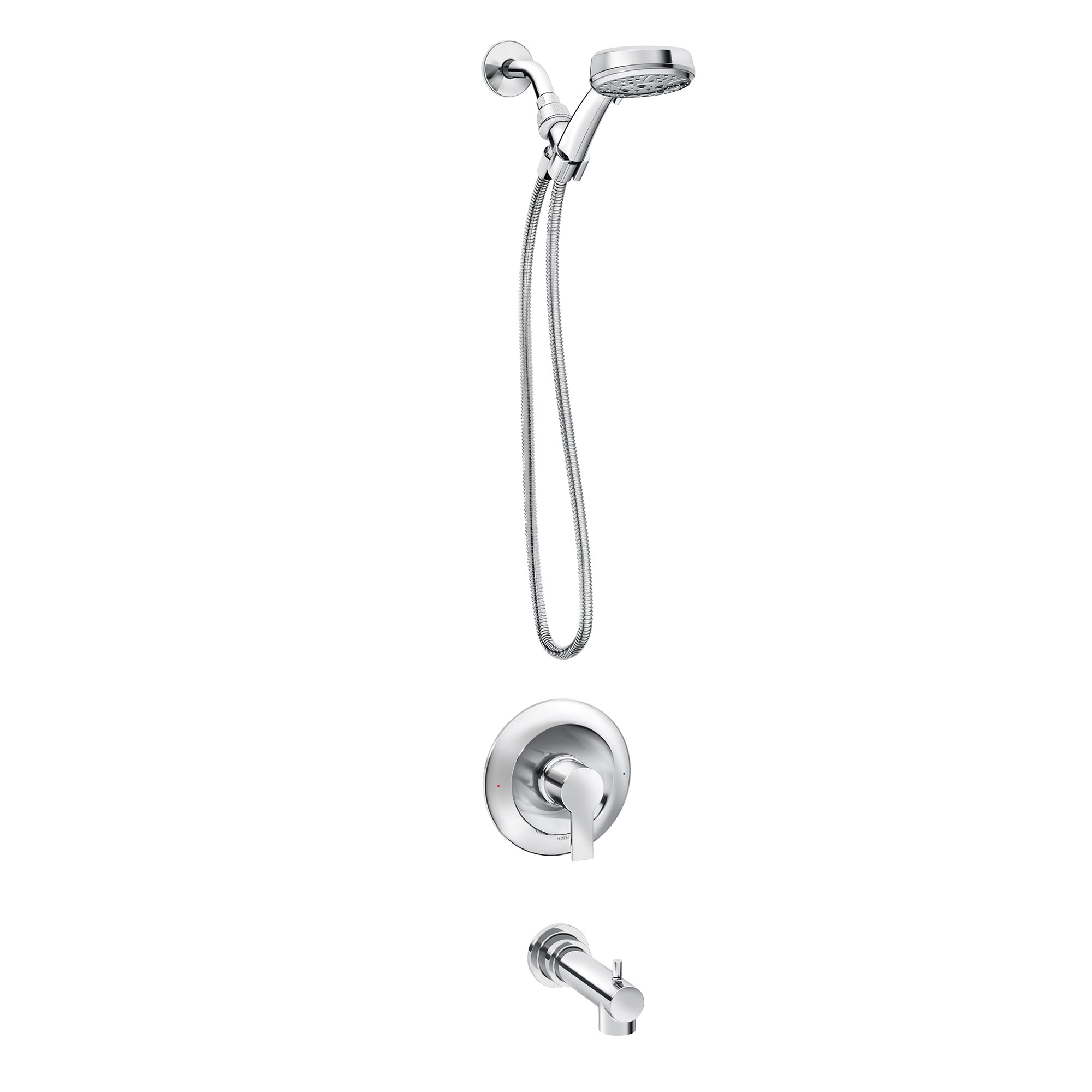 Grifo de bañera y ducha de 4 pulgadas redondo de cromo de 1 mango Moen MEENA con válvula 82618