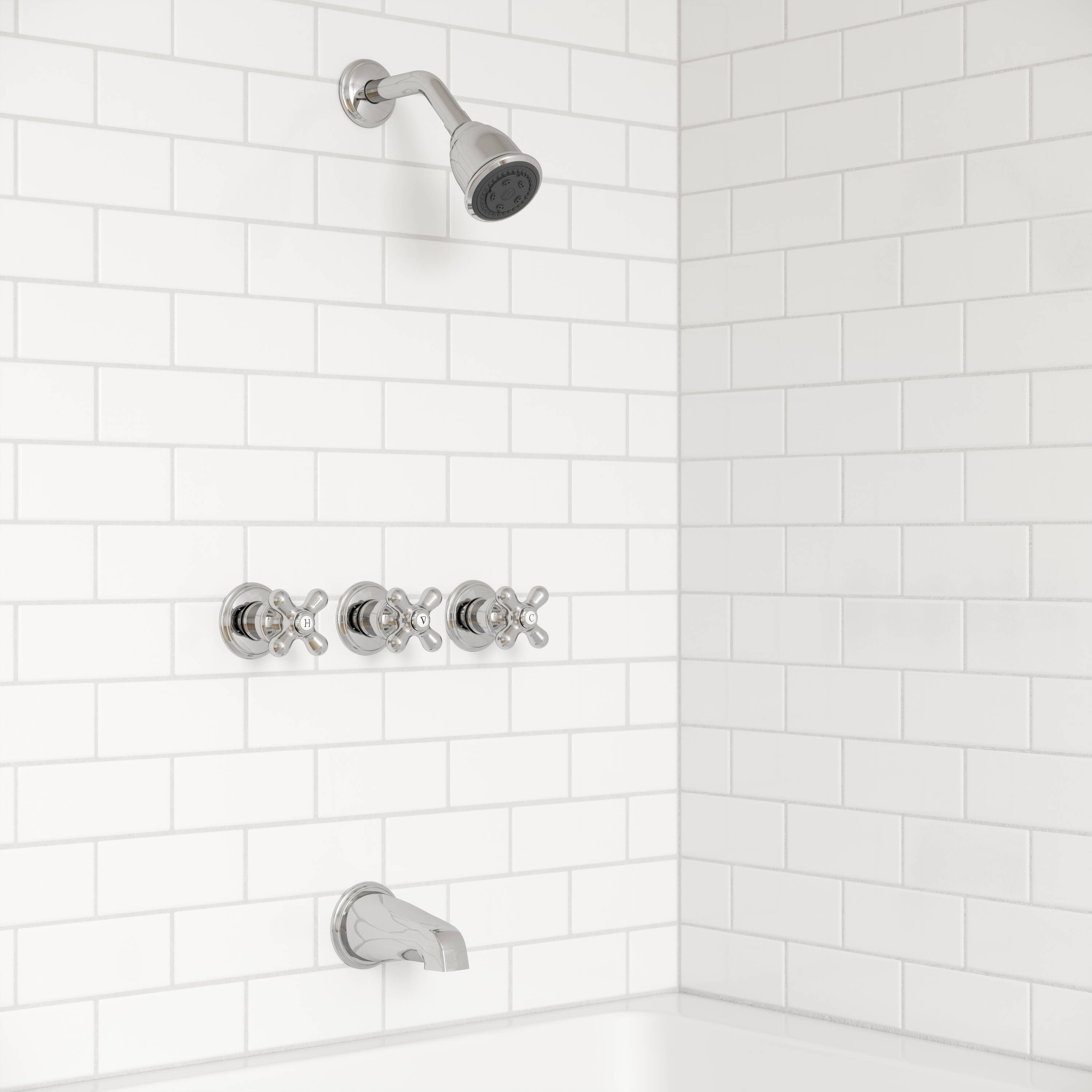 Grifo para bañera y ducha redondo de 2.9375 pulgadas con 3 manijas, función única y acabado cromado brillante Pfister con válvula