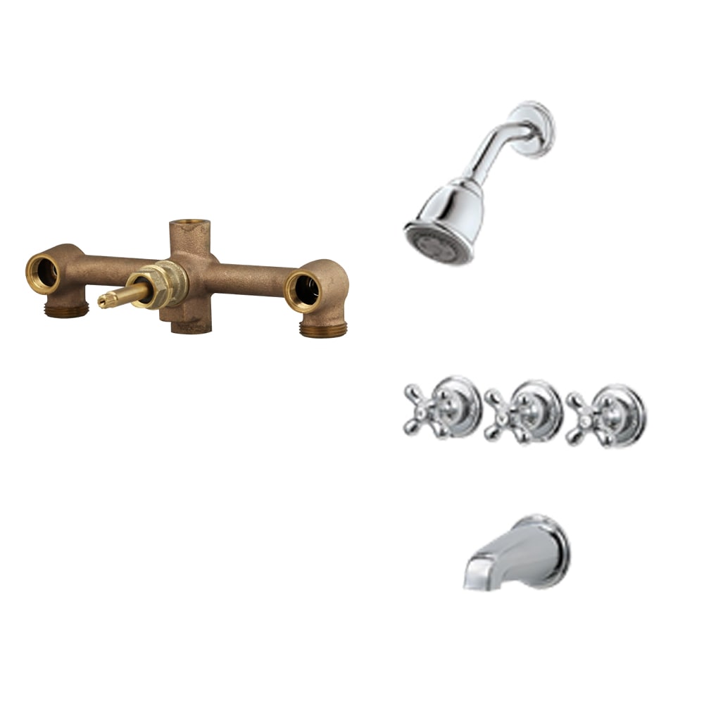 Grifo para bañera y ducha redondo de 2.9375 pulgadas con 3 manijas, función única y acabado cromado brillante Pfister con válvula