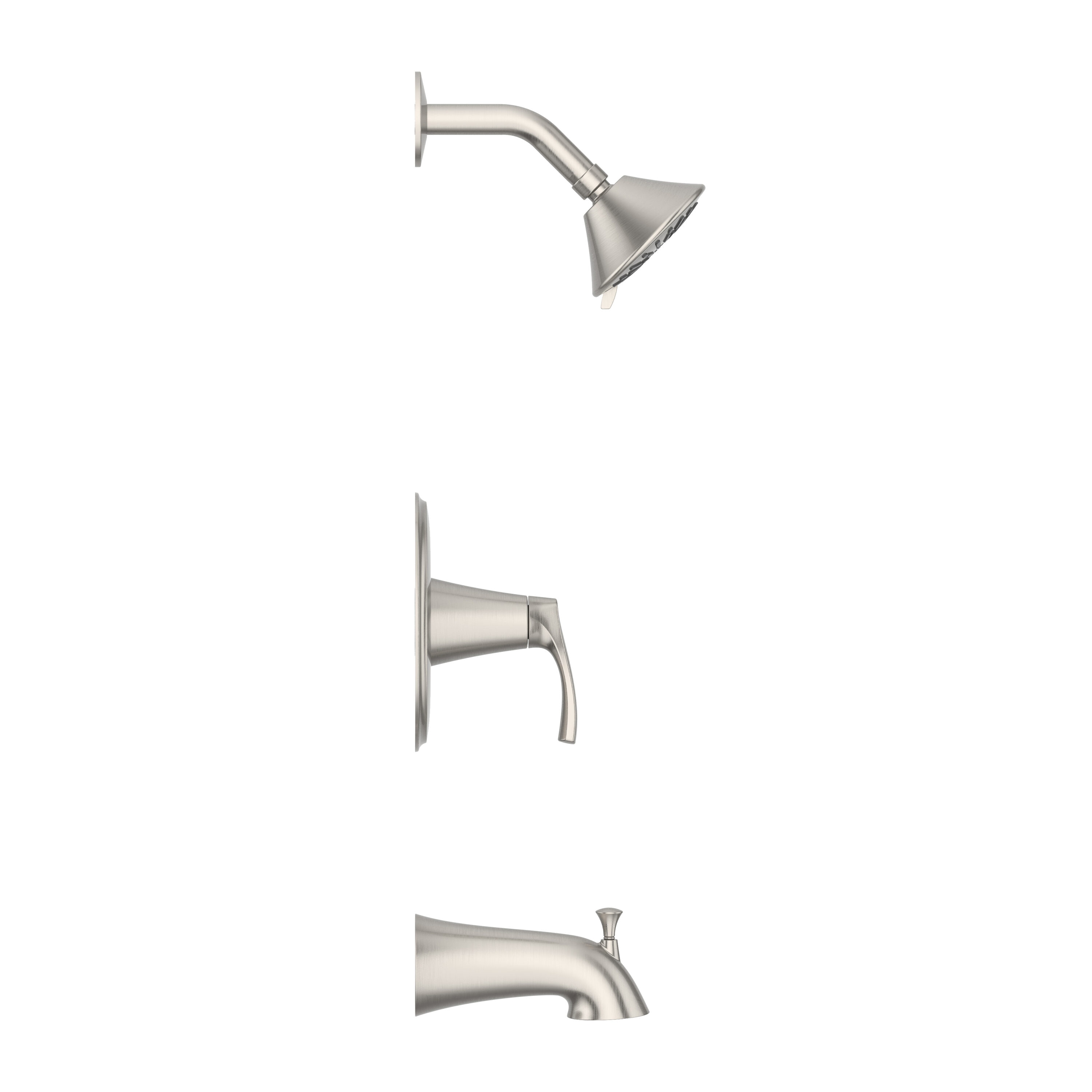 Llave mezcladora de bañera y ducha redonda de 3.84 pulgadas con acabado en níquel cepillado y un mango, modelo Masey de Pfister, con función multiuso y válvula incluida 8P8-WS2-MCSK.