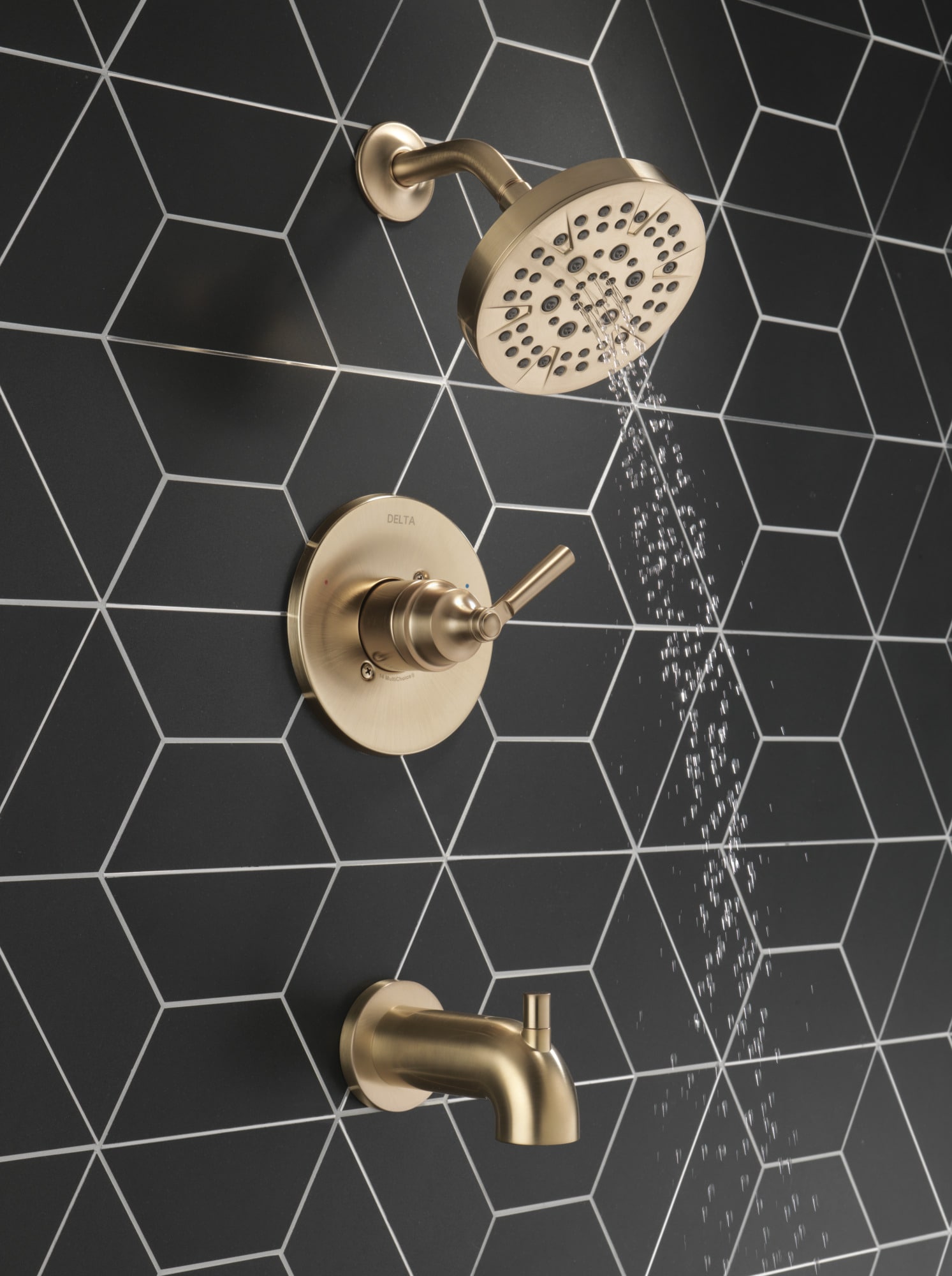 Grifo de bañera y ducha redonda de 6 pulgadas, de un solo mango, color bronce champagne Delta Saylor