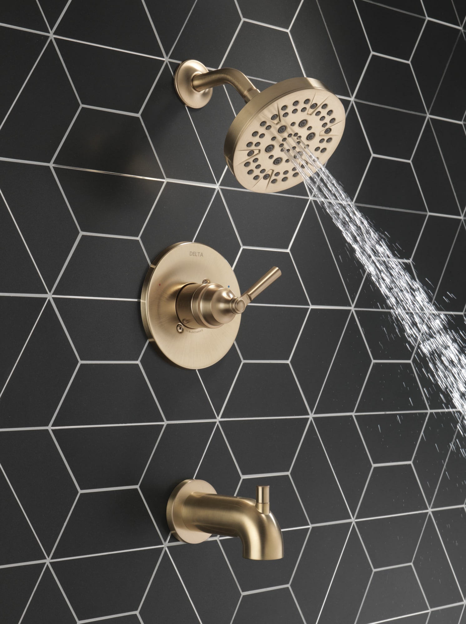 Grifo de bañera y ducha redonda de 6 pulgadas, de un solo mango, color bronce champagne Delta Saylor