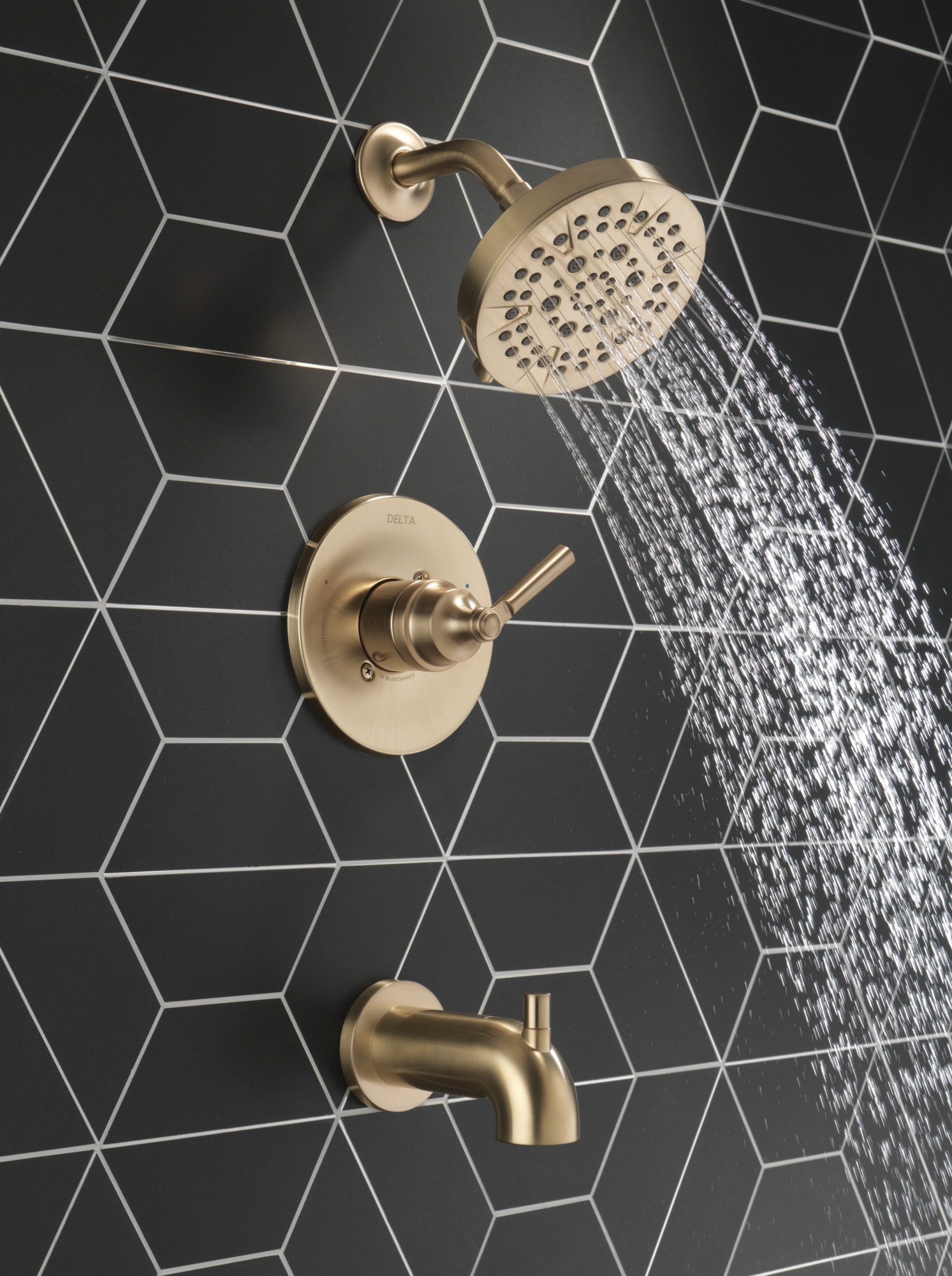Grifo de bañera y ducha redonda de 6 pulgadas, de un solo mango, color bronce champagne Delta Saylor