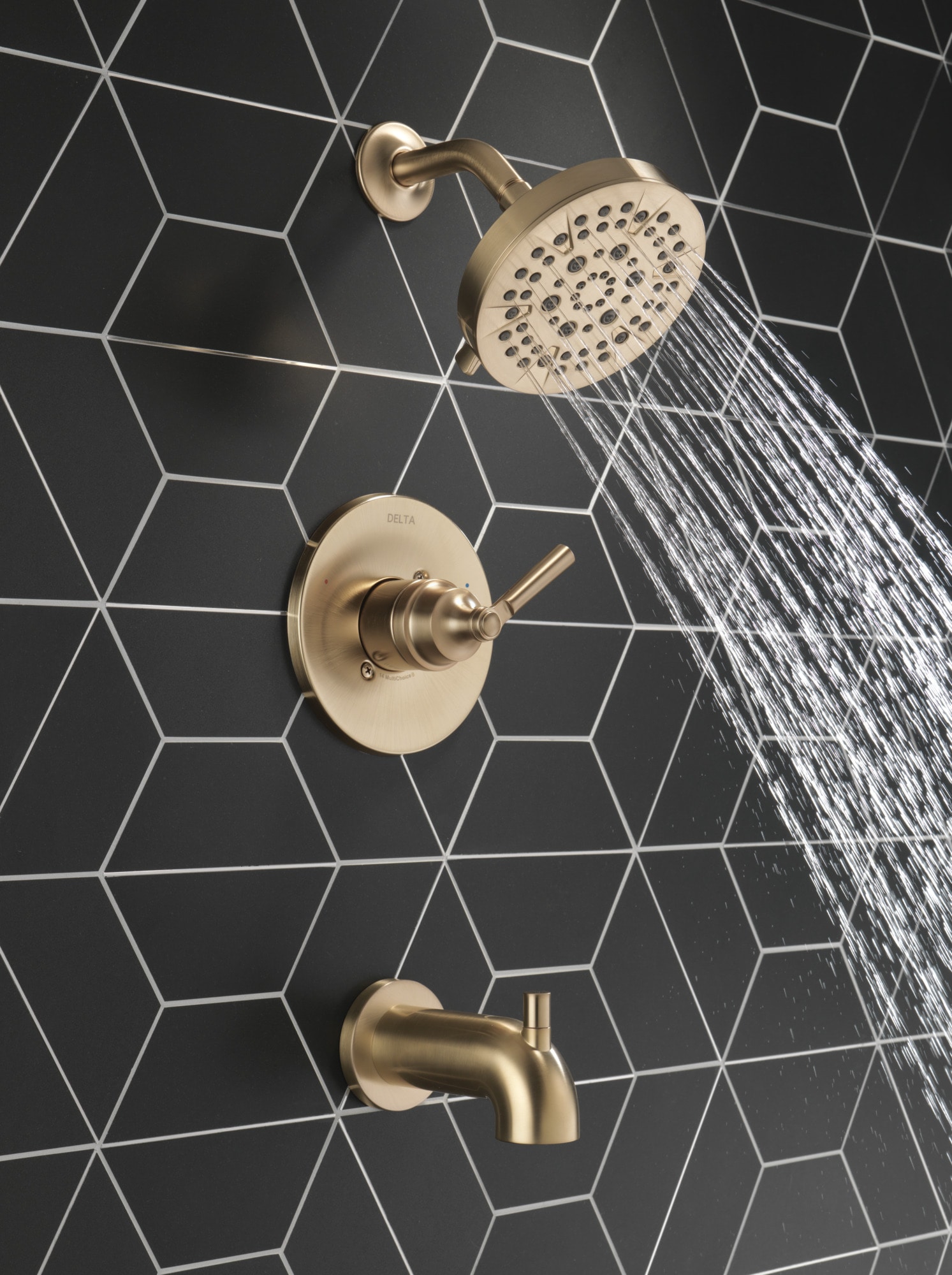 Grifo de bañera y ducha redonda de 6 pulgadas, de un solo mango, color bronce champagne Delta Saylor