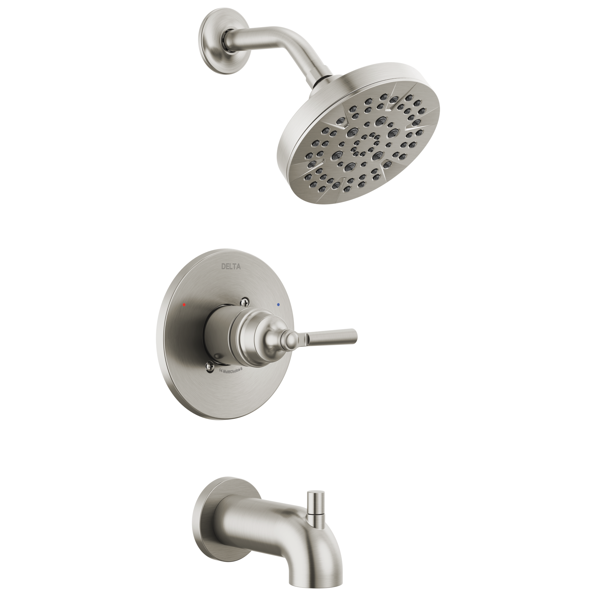 Grifo para bañera y ducha redondo de acero inoxidable de una manija y función múltiple de 6 pulgadas Delta Saylor