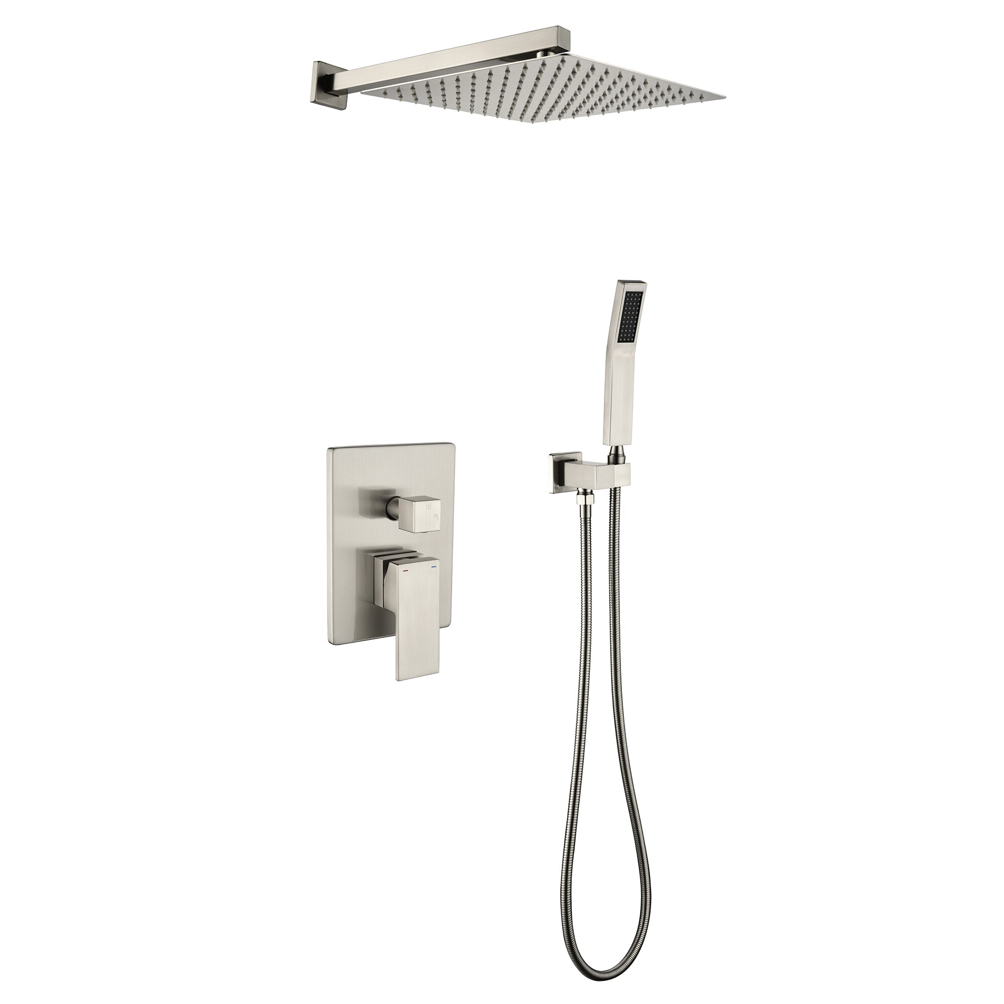 Sistema de regadera de lluvia DT acabado en níquel cepillado, con 1 mango, función individual, cabezal cuadrado de 10 pulgadas para bañera y ducha con válvula DB-02BF10BN