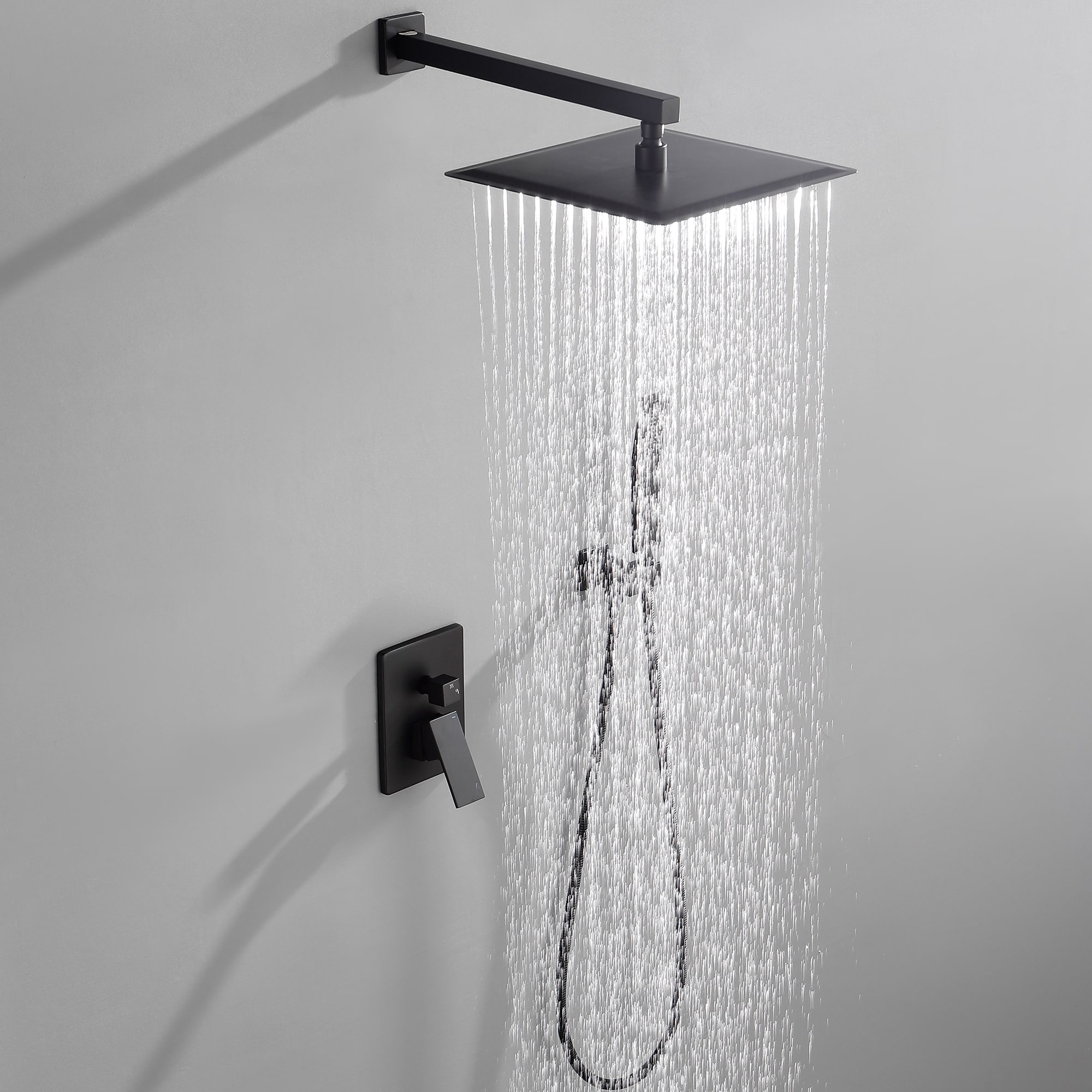 Sistema de regadera de lluvia WELLFOR DT negro mate con un mango, función única, ducha cuadrada de 10 pulgadas con válvula DTG-583S10MB.