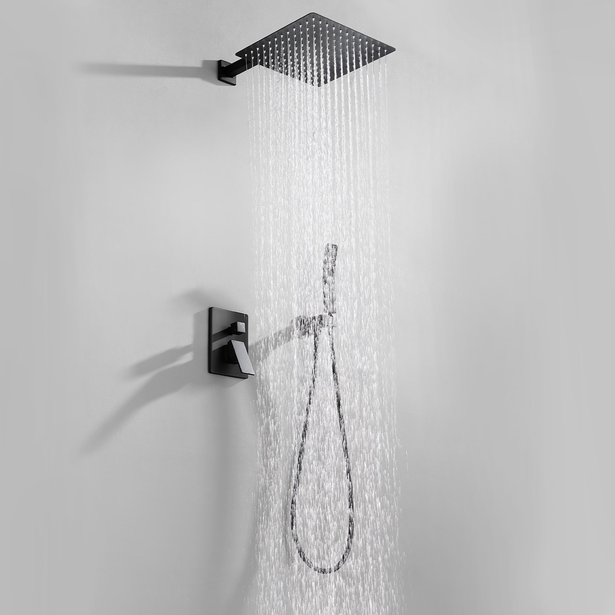 Sistema de regadera de lluvia WELLFOR DT negro mate con un mango, función única, ducha cuadrada de 10 pulgadas con válvula DTG-583S10MB.