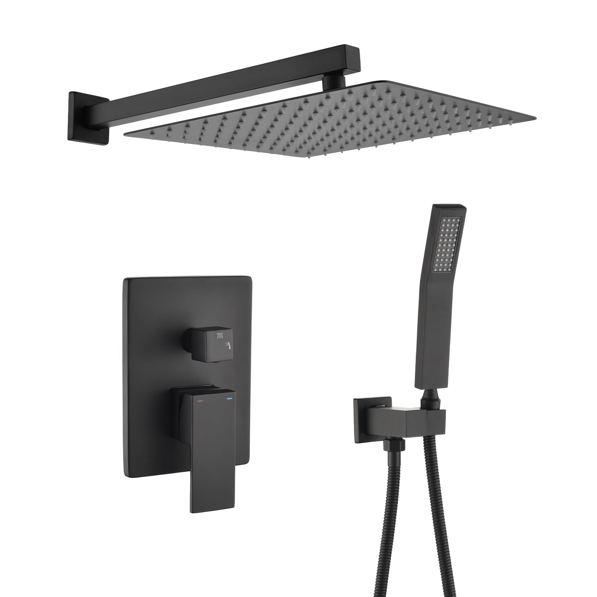 Sistema de regadera de lluvia WELLFOR DT negro mate con un mango, función única, ducha cuadrada de 10 pulgadas con válvula DTG-583S10MB.