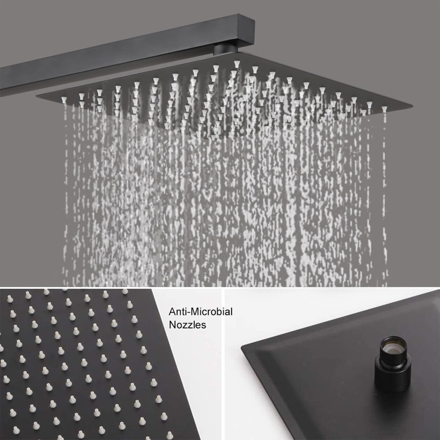Sistema de regadera de lluvia WELLFOR DT negro mate con un mango, función única, ducha cuadrada de 10 pulgadas con válvula DTG-583S10MB.