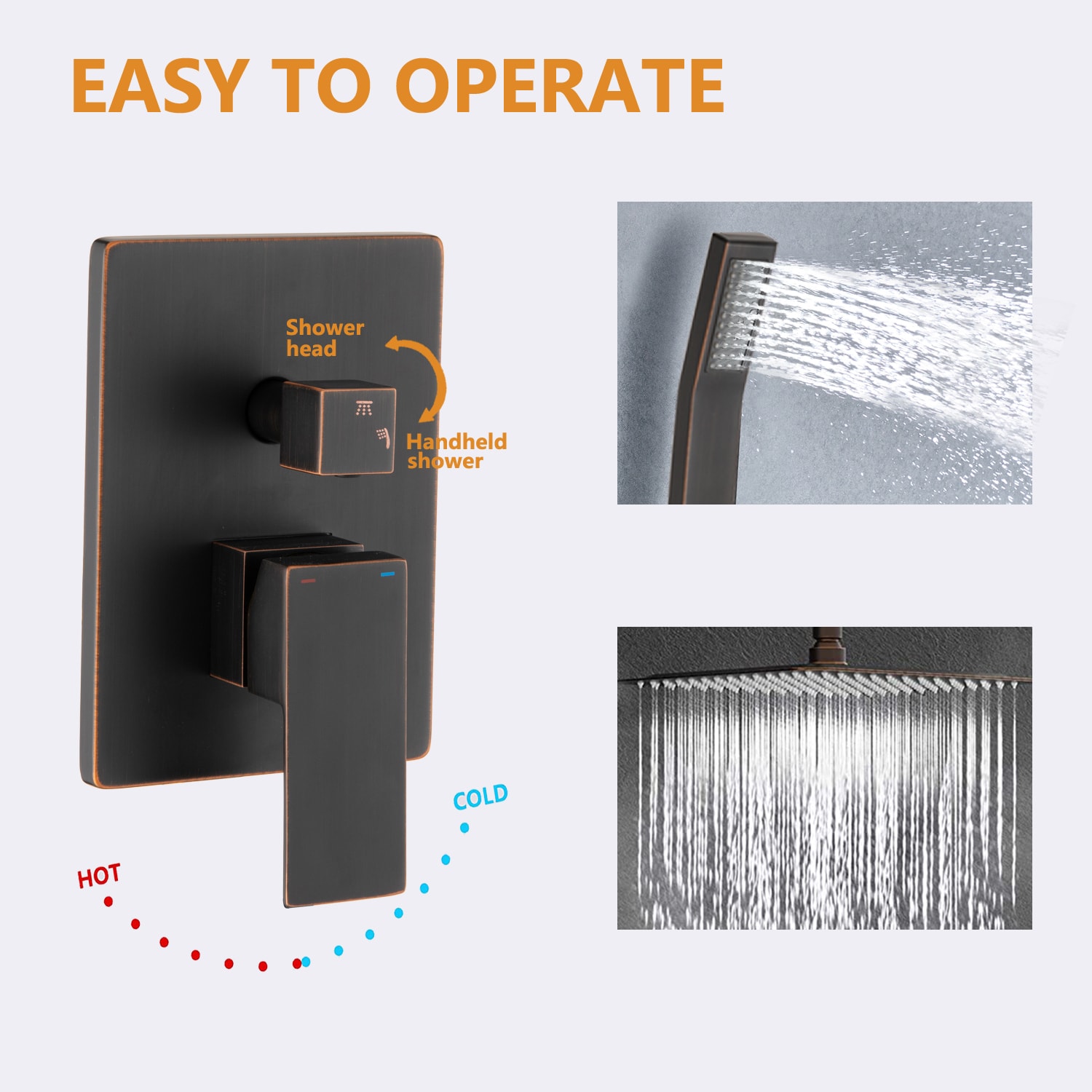 Sistema de regadera WELLFOR DT en bronce frotado con aceite, 1 manija, función única, regadera cuadrada de 10 pulgadas con válvula DTG-806CS10ORB.