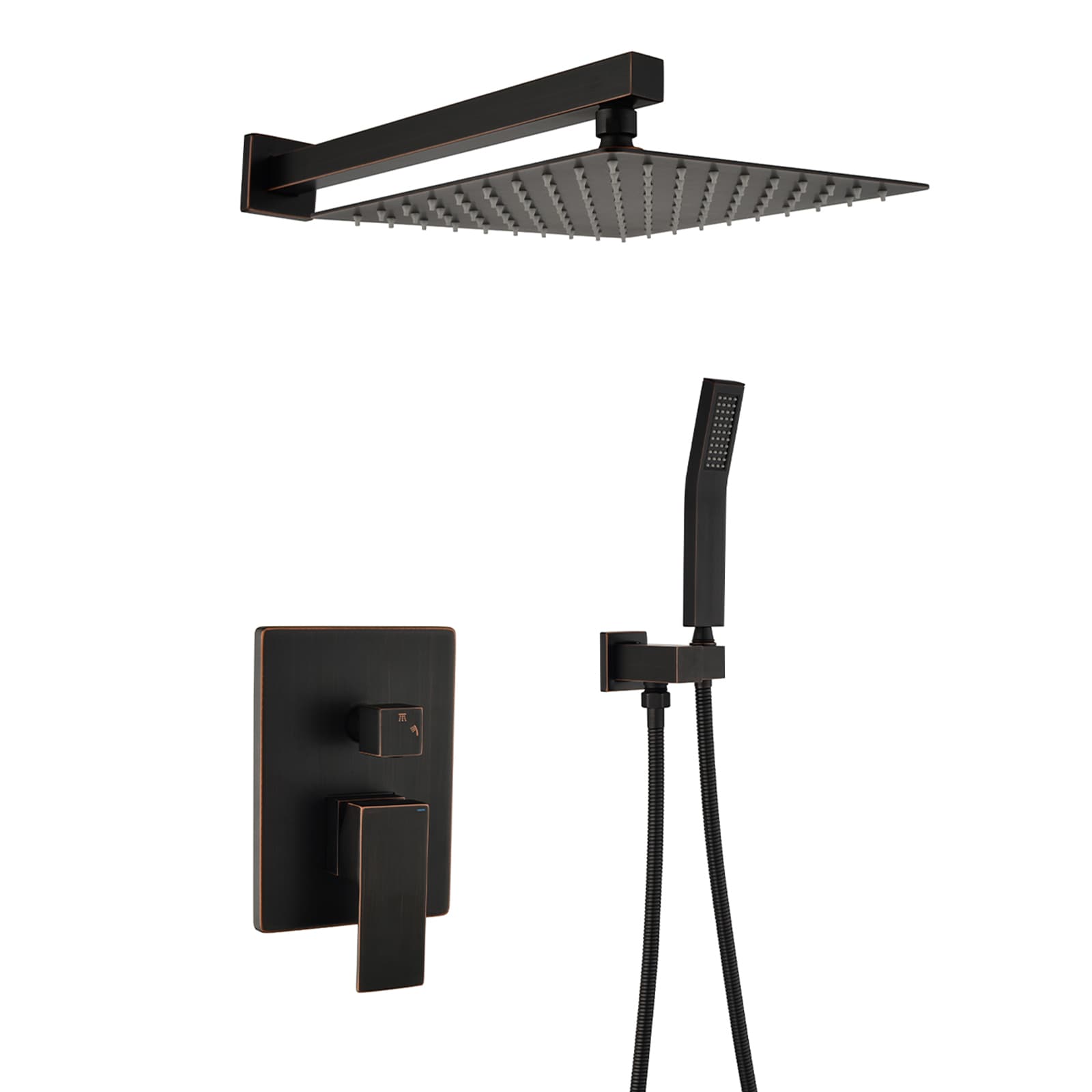 Sistema de regadera WELLFOR DT en bronce frotado con aceite, 1 manija, función única, regadera cuadrada de 10 pulgadas con válvula DTG-806CS10ORB.