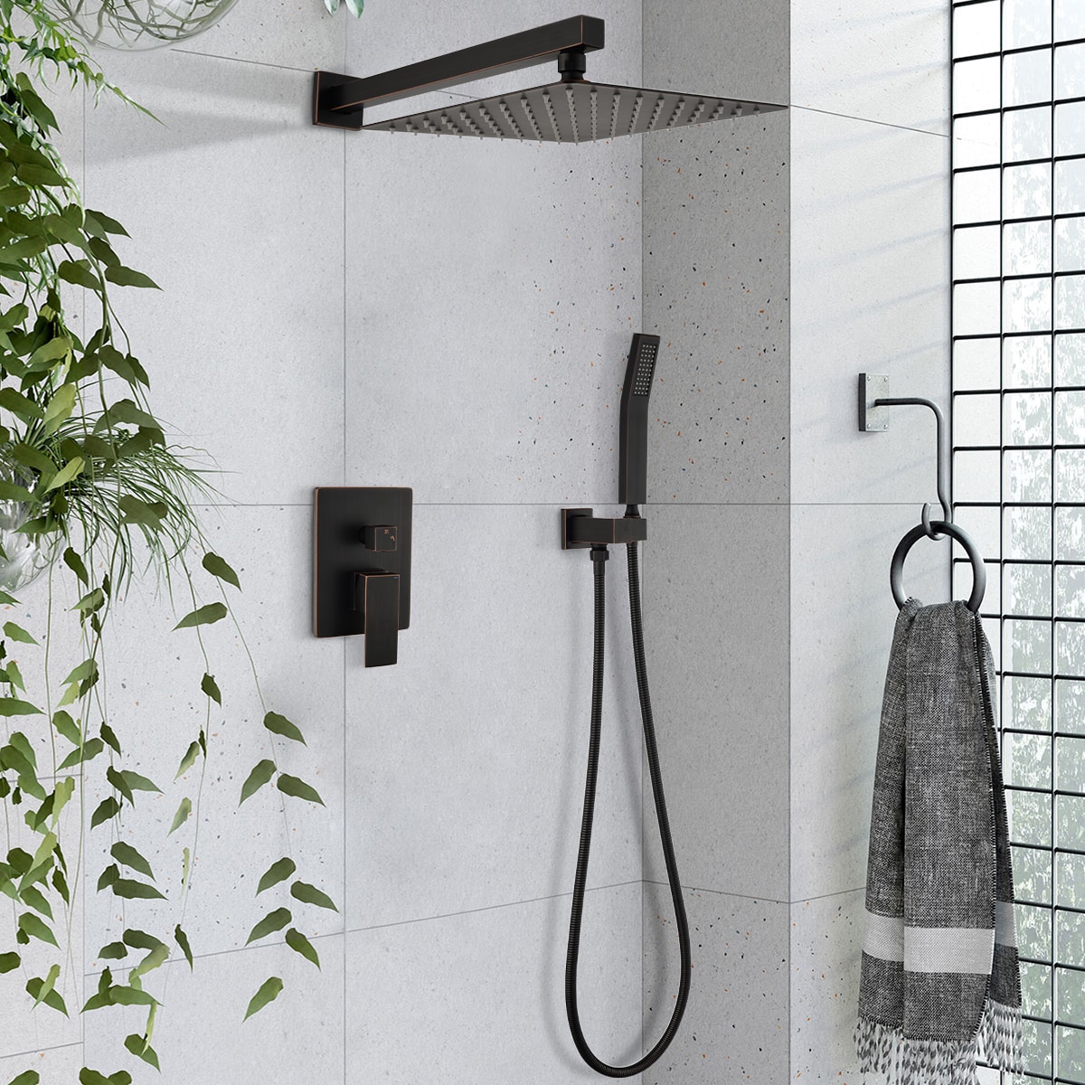 Sistema de regadera WELLFOR DT en bronce frotado con aceite, 1 manija, función única, regadera cuadrada de 10 pulgadas con válvula DTG-806CS10ORB.
