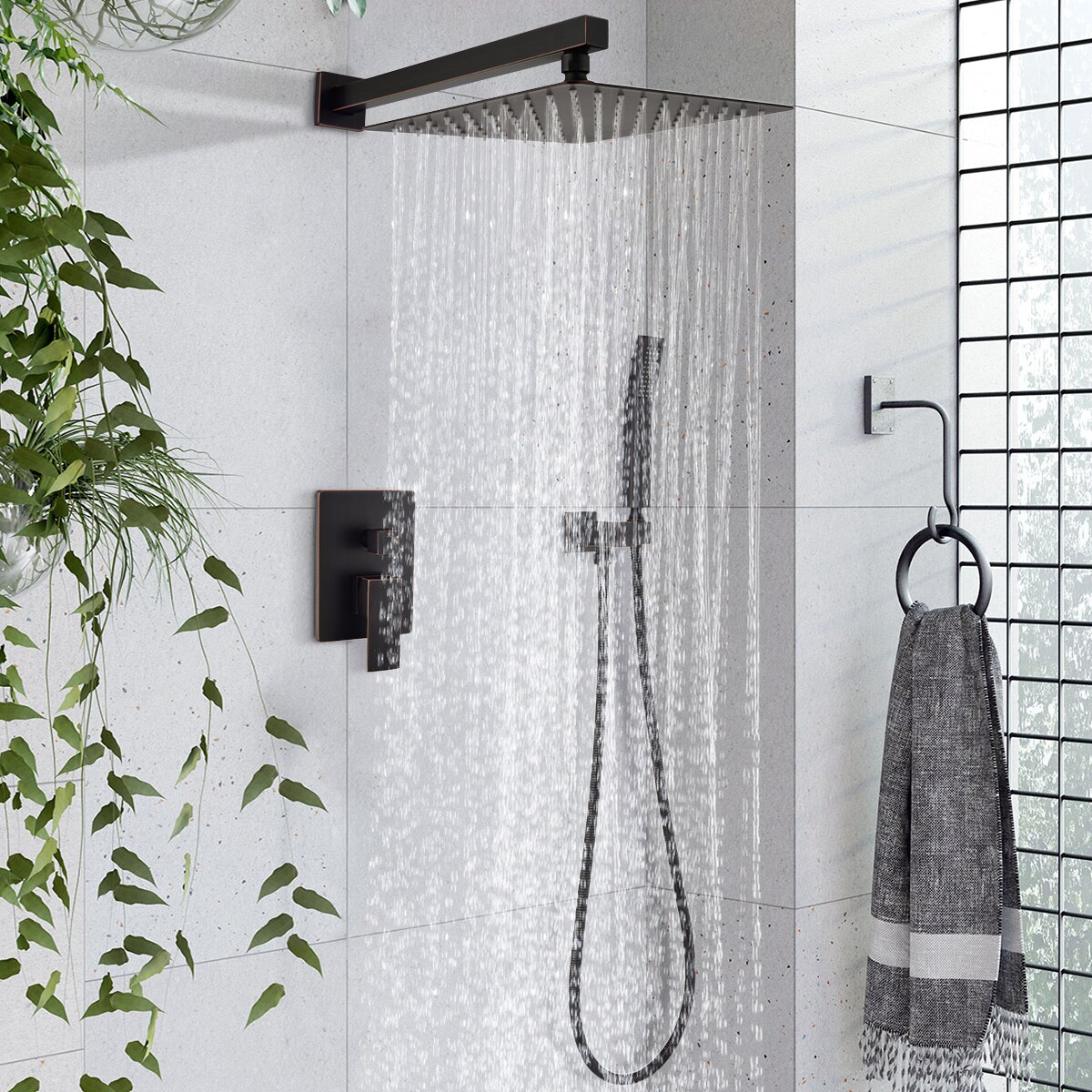 Sistema de regadera WELLFOR DT en bronce frotado con aceite, 1 manija, función única, regadera cuadrada de 10 pulgadas con válvula DTG-806CS10ORB.