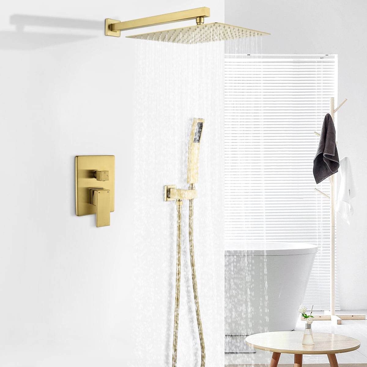 Ducha de Lluvia WELLFOR DT Acabado en Oro Cepillado de 1 Manija Función Única 10 Pulgadas Cuadrada con Válvula DTG-806CS10BG