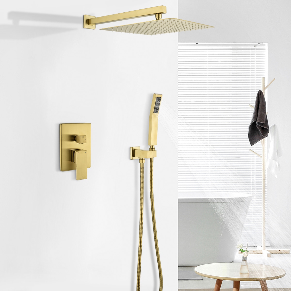 Ducha de Lluvia WELLFOR DT Acabado en Oro Cepillado de 1 Manija Función Única 10 Pulgadas Cuadrada con Válvula DTG-806CS10BG