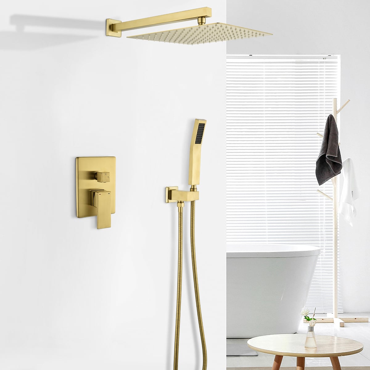 Ducha de Lluvia WELLFOR DT Acabado en Oro Cepillado de 1 Manija Función Única 10 Pulgadas Cuadrada con Válvula DTG-806CS10BG