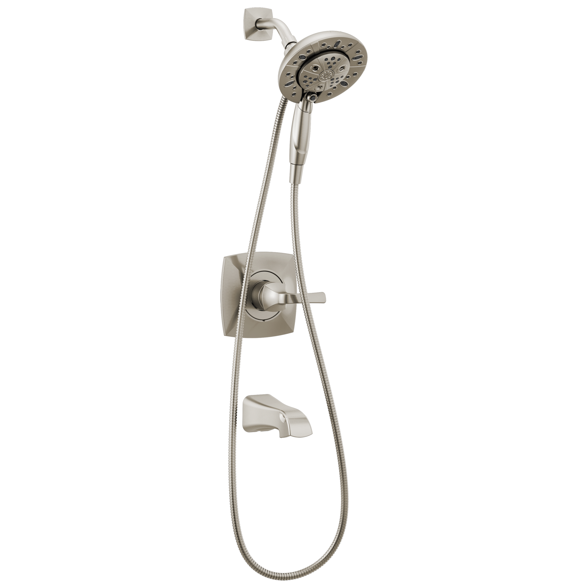 Grifo para Bañera y Ducha de una Manija en Níquel Cepillado con Spotshield de Delta Vesna de 7 pulgadas, Función Múltiple y Válvula 144789-SP-I.