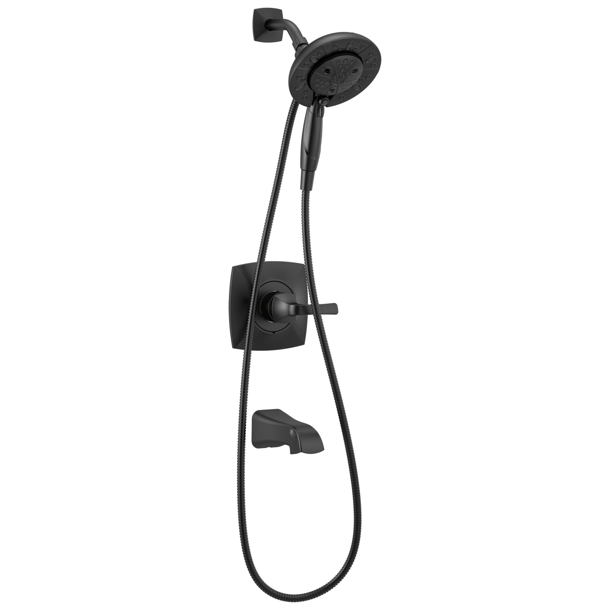 Grifo de Bañera y Ducha Redondo de 7 Pulgadas, de una Manija y Multi-función en Negro Mate Modelo Delta Vesna con Válvula 144789-BL-I