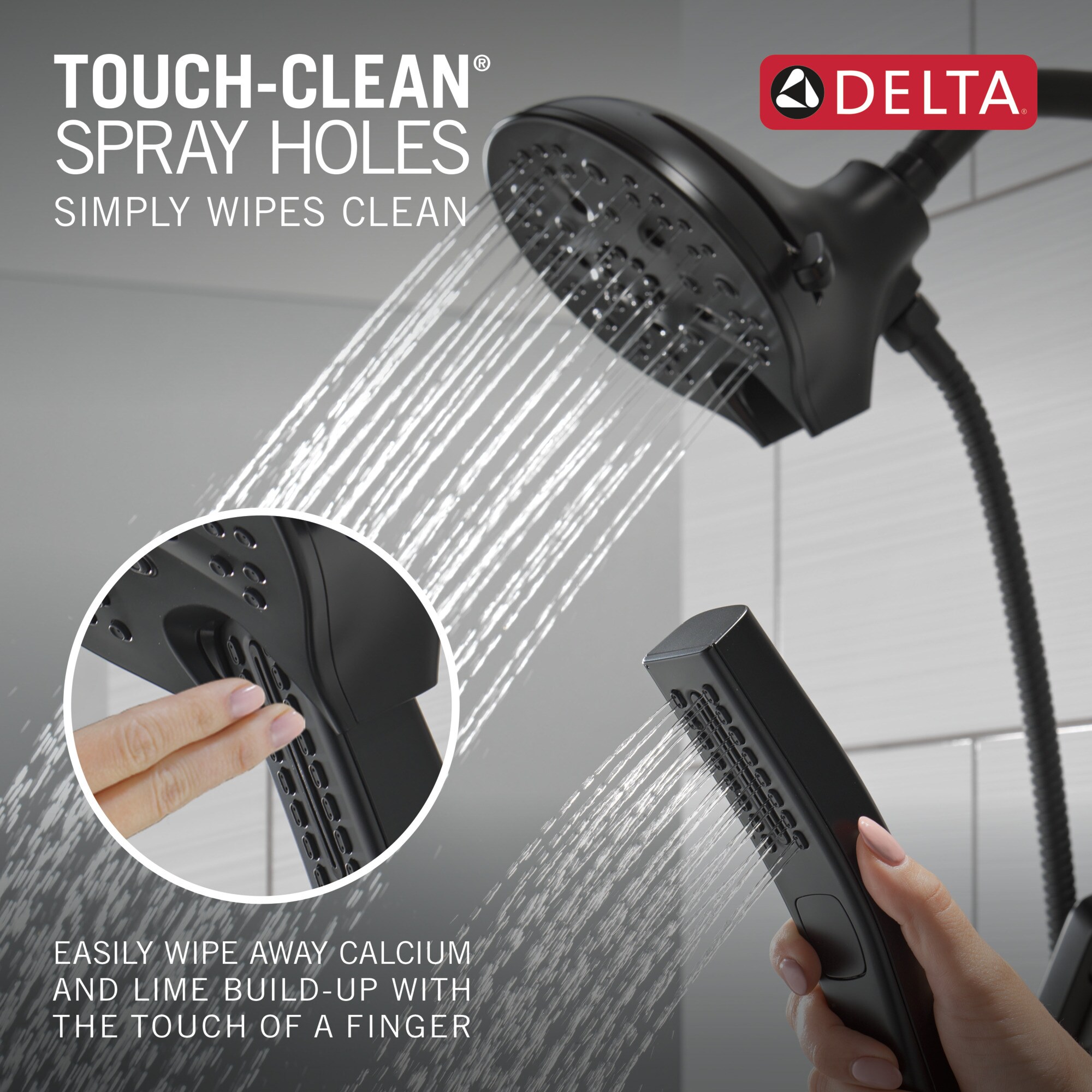 Grifo para tina y ducha redondo de 5 pulgadas, mate negro de doble manija y función múltiple Delta Tetra T17489-BL