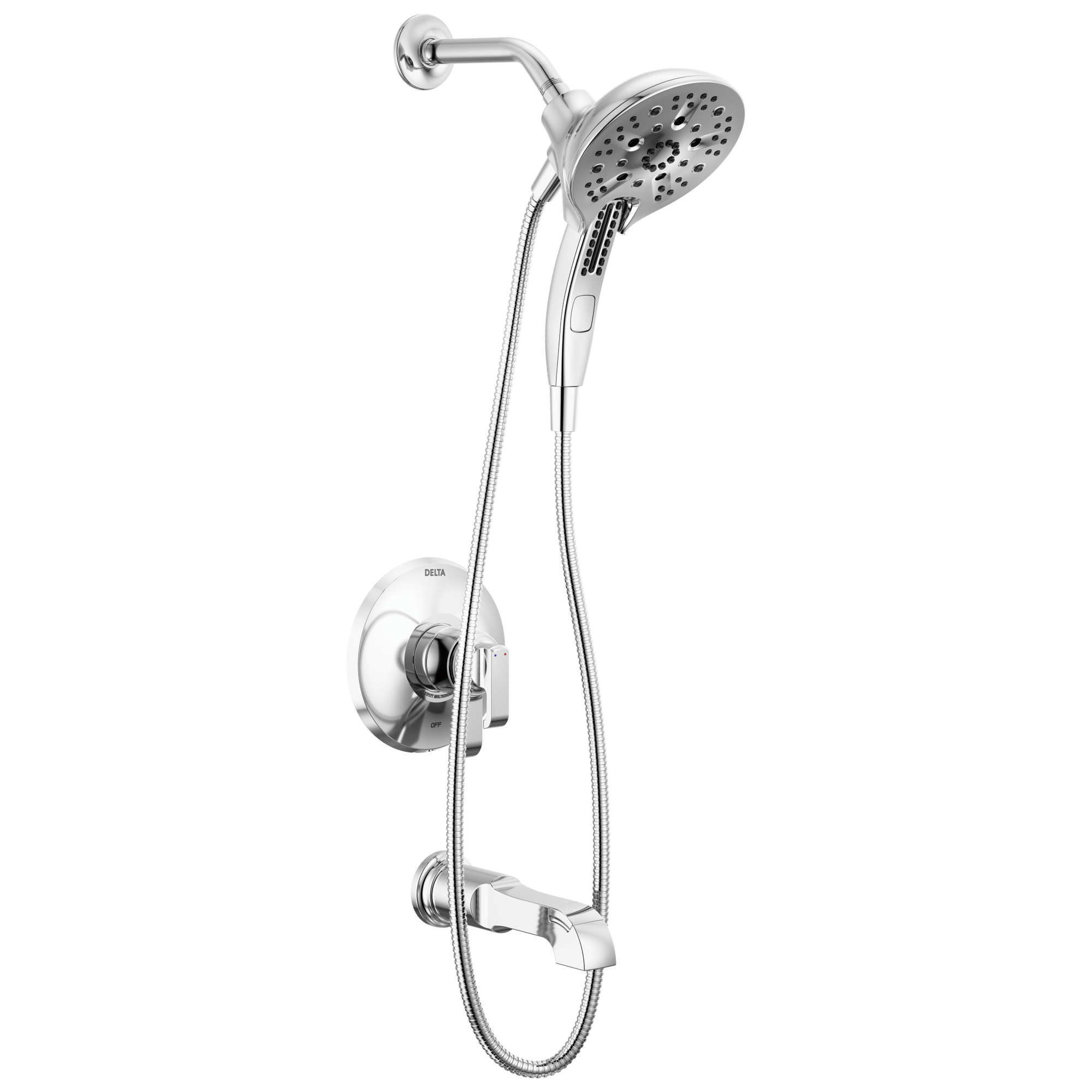 Grifo para bañera y ducha redondo de 5 pulgadas con dos manijas y función múltiple cromado Lumicoat Delta Tetra