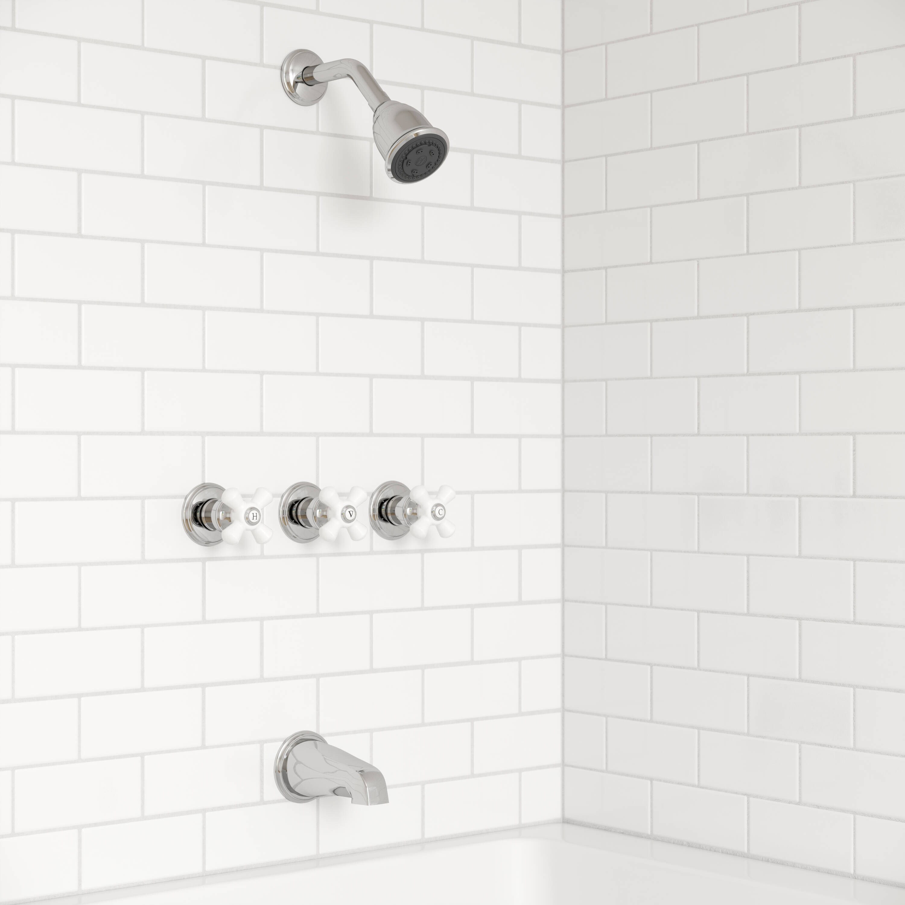 Grifo para bañera y ducha redondo de 2.9375 pulgadas de cromo pulido de 3 manijas y función única con válvula