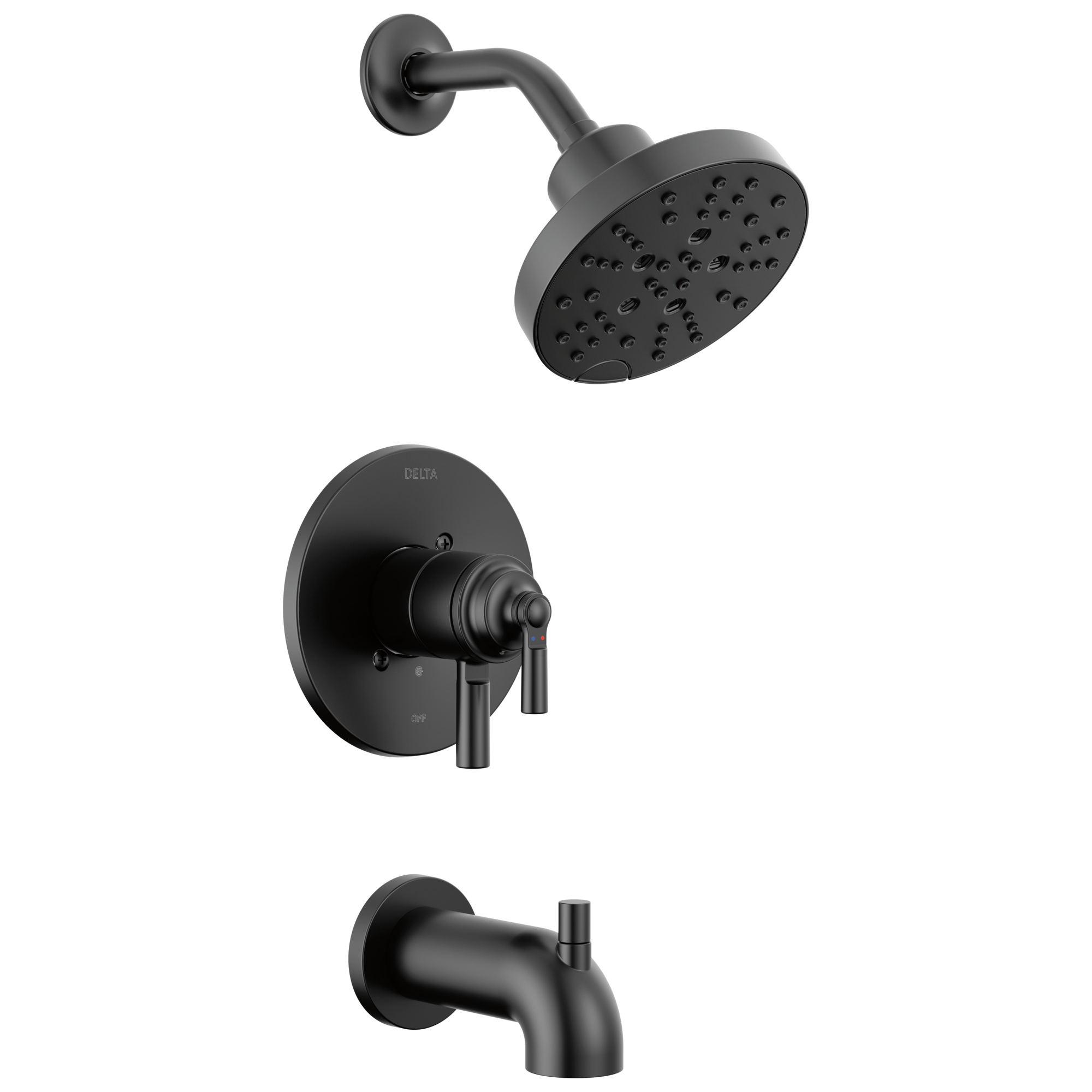 Grifo para bañera y regadera redonda de 6 pulgadas con 2 manijas en negro mate Delta Saylor