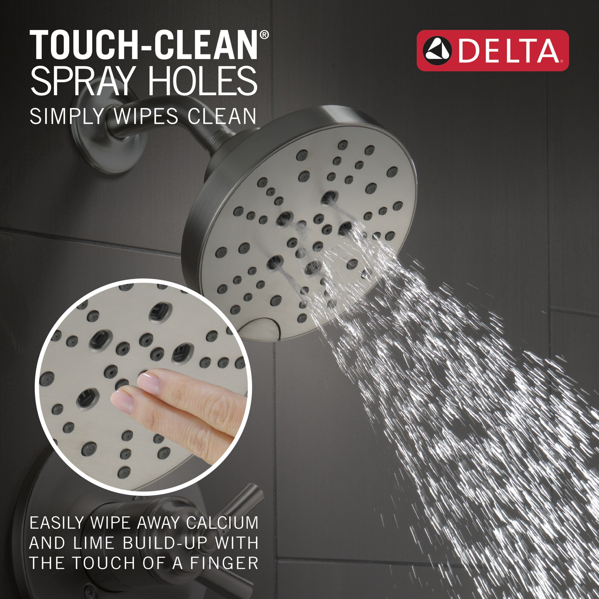 Grifo de bañera redonda y ducha de acero inoxidable Delta Saylor de 2 manijas y 6 pulgadas de función múltiple T17435-SS.