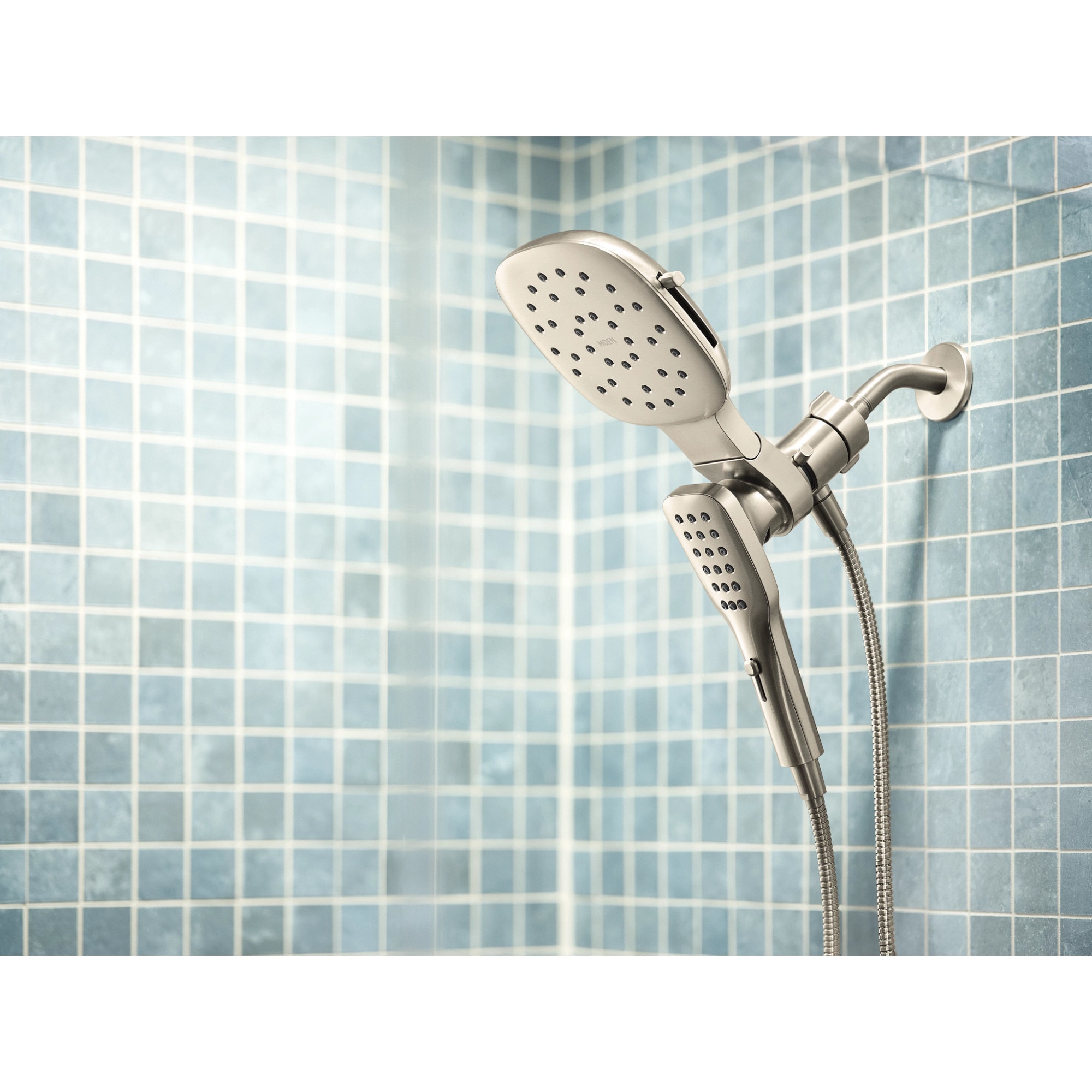Grifo de bañera y ducha cuadrado multifuncional de níquel cepillado Moen (válvula no incluida, se vende por separado)