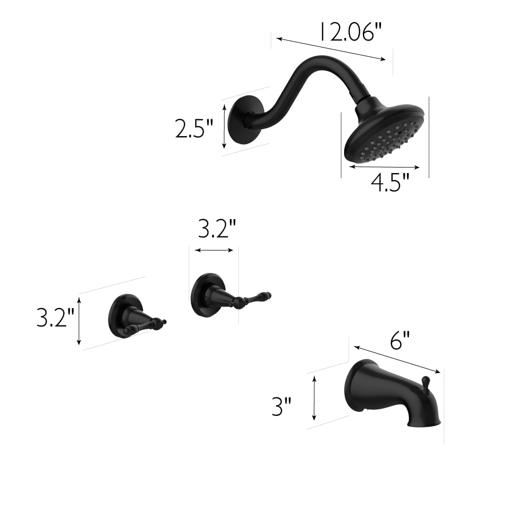 Mezcladora para bañera y regadera redonda de 2 manijas en color negro mate de la línea Oakmont de Design House con válvula de 4.5 pulgadas y función única