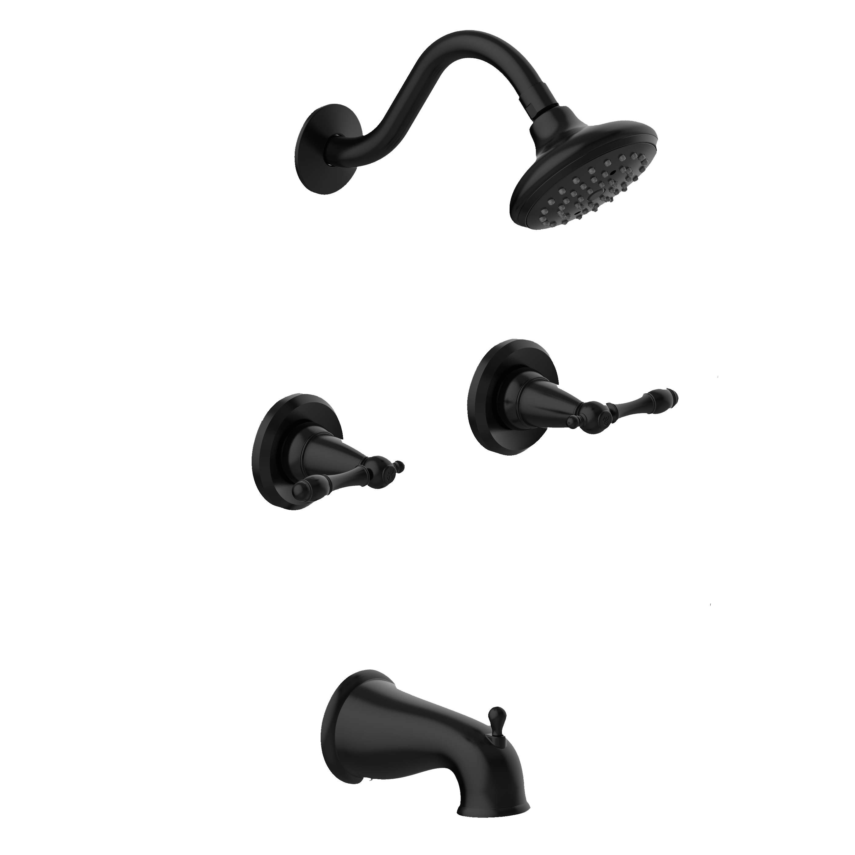 Mezcladora para bañera y regadera redonda de 2 manijas en color negro mate de la línea Oakmont de Design House con válvula de 4.5 pulgadas y función única