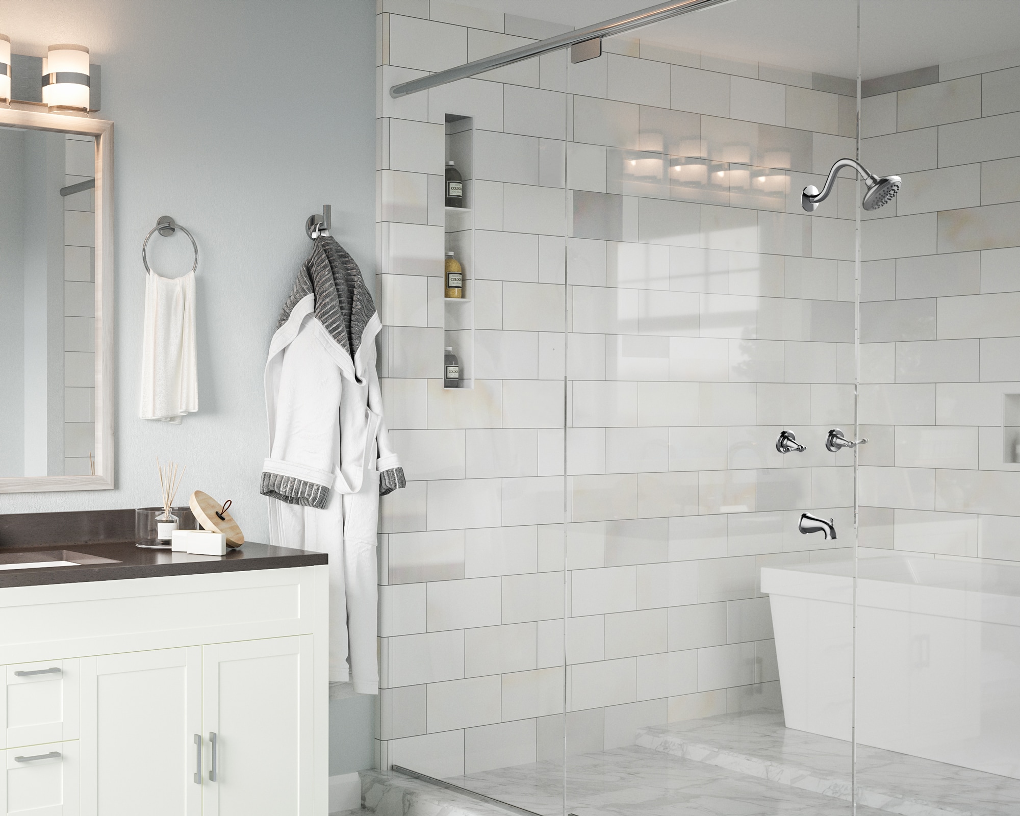 Grifo para Bañera y Ducha Redonda de 4.5 pulgadas con 2 Manijas de Cromo Pulido de la Línea Oakmont de Casa de Diseño, con Válvula