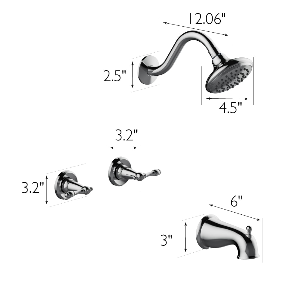 Grifo para Bañera y Ducha Redonda de 4.5 pulgadas con 2 Manijas de Cromo Pulido de la Línea Oakmont de Casa de Diseño, con Válvula