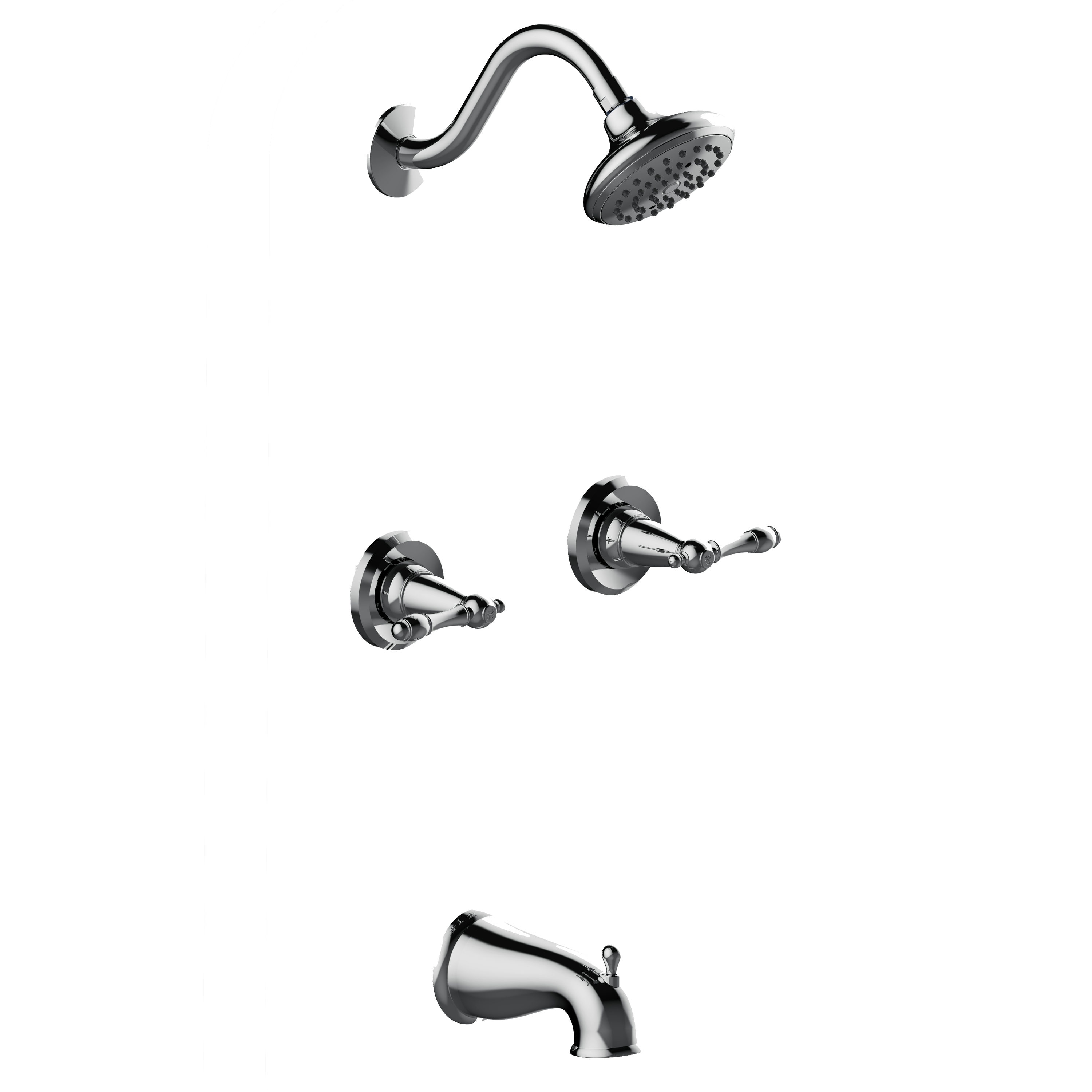 Grifo para Bañera y Ducha Redonda de 4.5 pulgadas con 2 Manijas de Cromo Pulido de la Línea Oakmont de Casa de Diseño, con Válvula