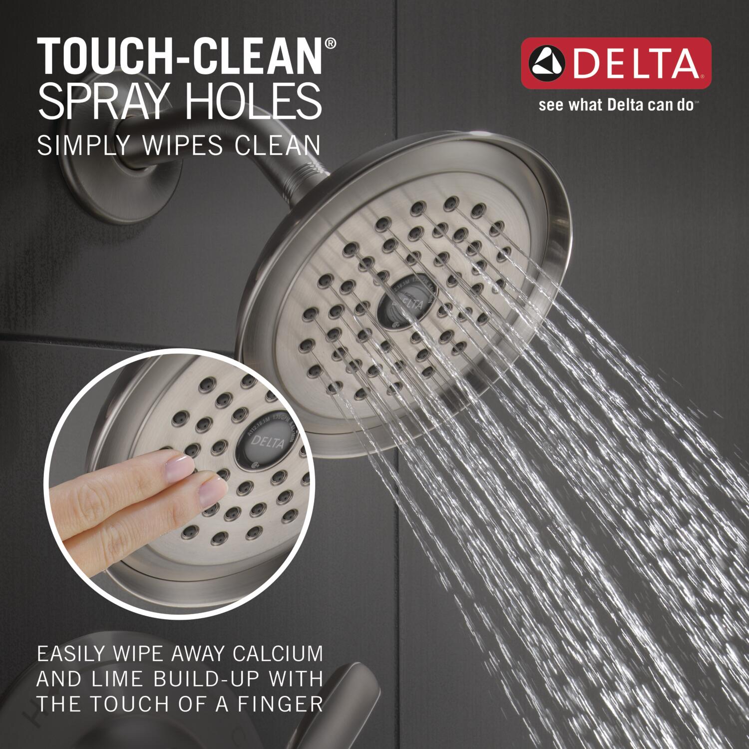 Grifo de bañera y ducha redondo de acero inoxidable Delta Woodhurst con una sola manija y función única de 6.0 pulgadas T14432-SS