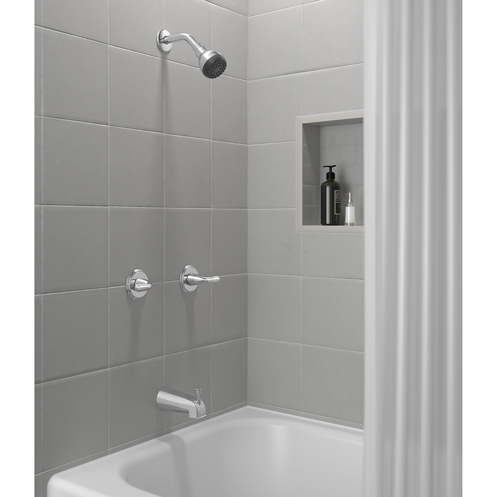 Grifo de Bañera y Ducha Redondo de 3 pulgadas con 2 Manijas Cromadas de Proyecto Source Rutland y Función Única con Válvula.