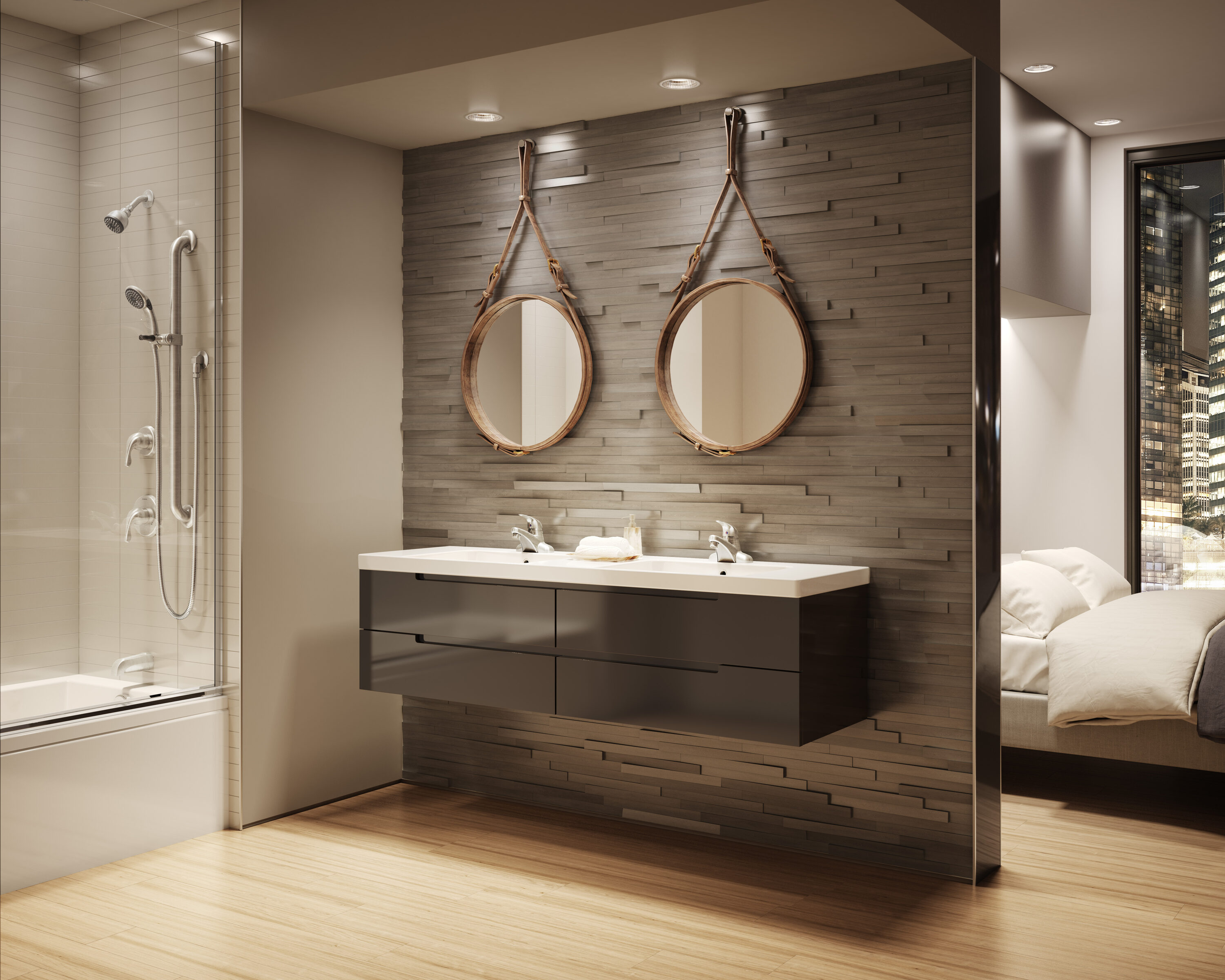 Grifo para bañera y ducha redondo de 2 asas en níquel satinado Symmons Origins con válvula de función única de 2.76 pulgadas