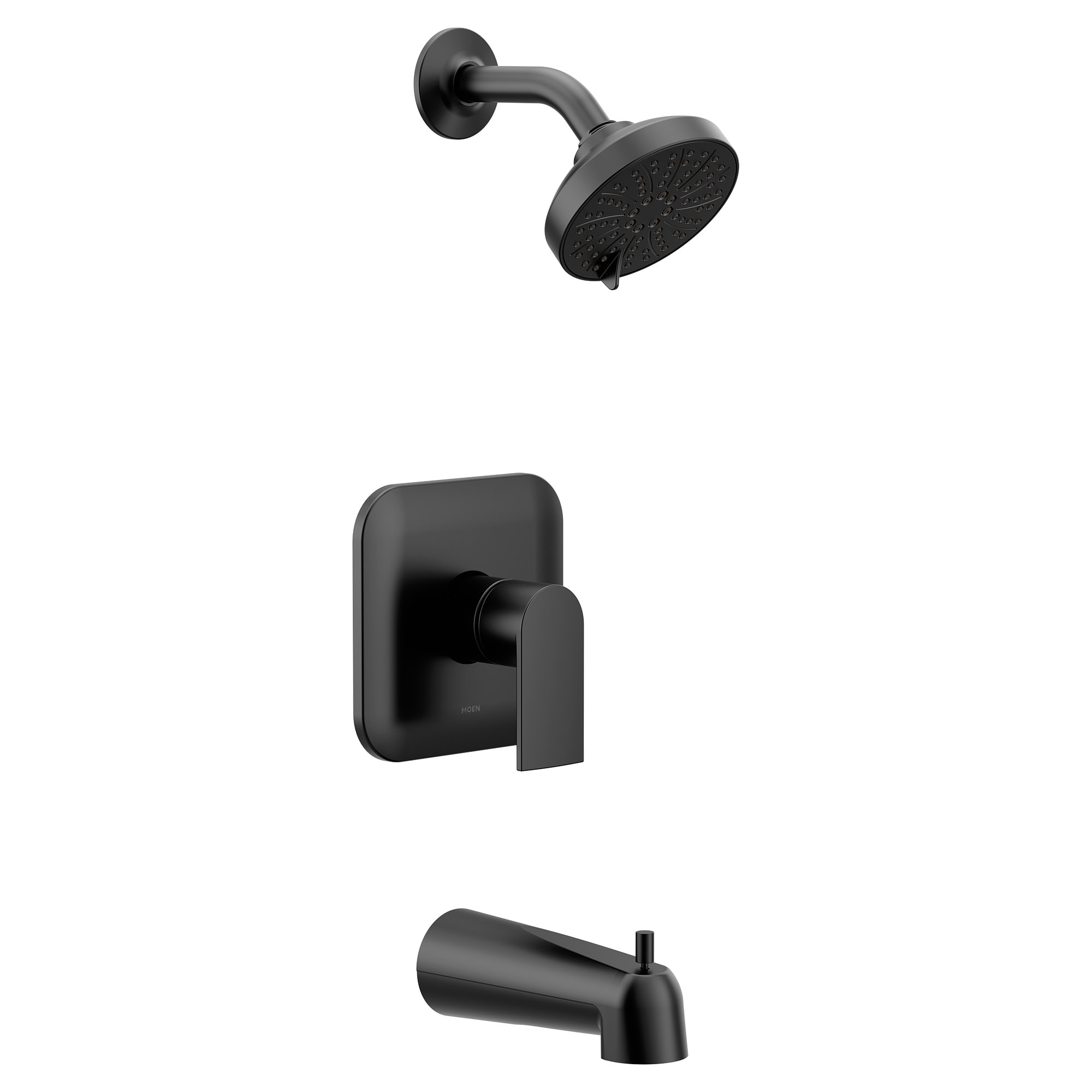 Grifo para bañera y ducha redonda de 4.5 pulgadas, de un solo mango y función múltiple en negro mate de Moen (Válvula no incluida) UT2473EPBL.