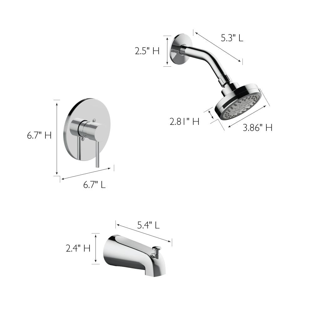Grifería para bañera y ducha redonda de 3.86 pulgadas de Design House Eastport II, cromo pulido con manija y funciones múltiples