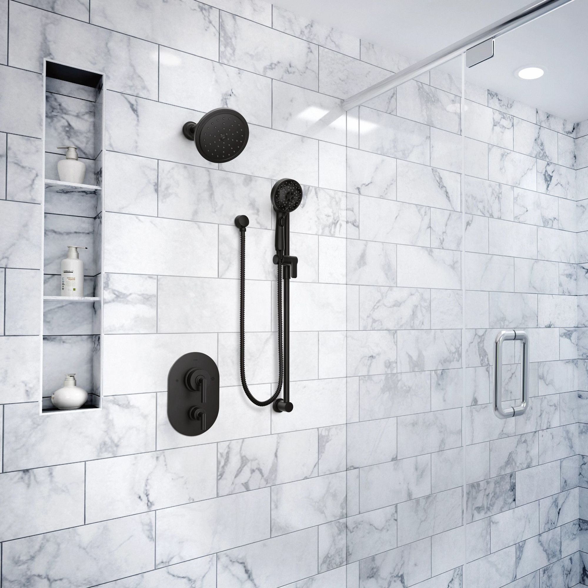 Grifo redondo para bañera y ducha en negro mate de Moen (Válvula no incluida) Se vende por separado