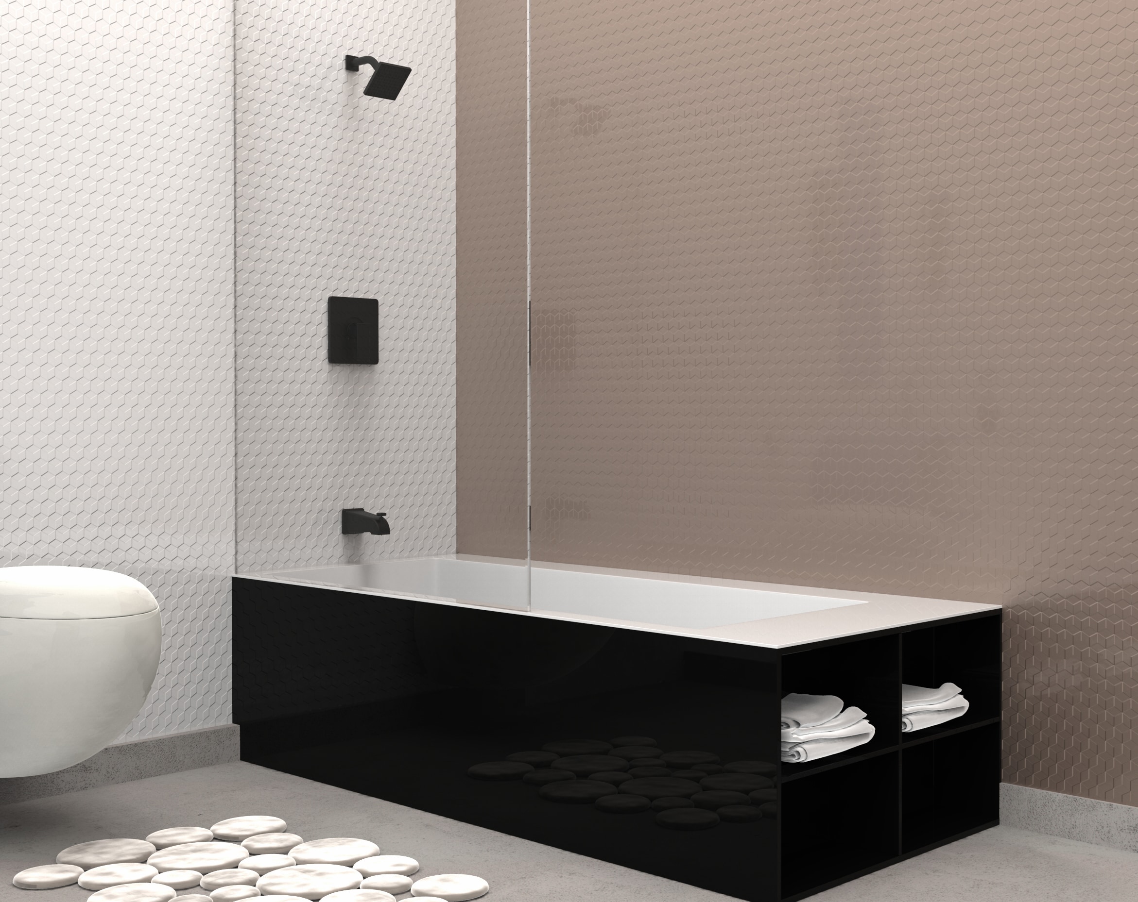 Grifo de bañera y ducha cuadrado mate negro de una sola manija y función, con válvula de 4.0 pulgadas - QUA90CMB