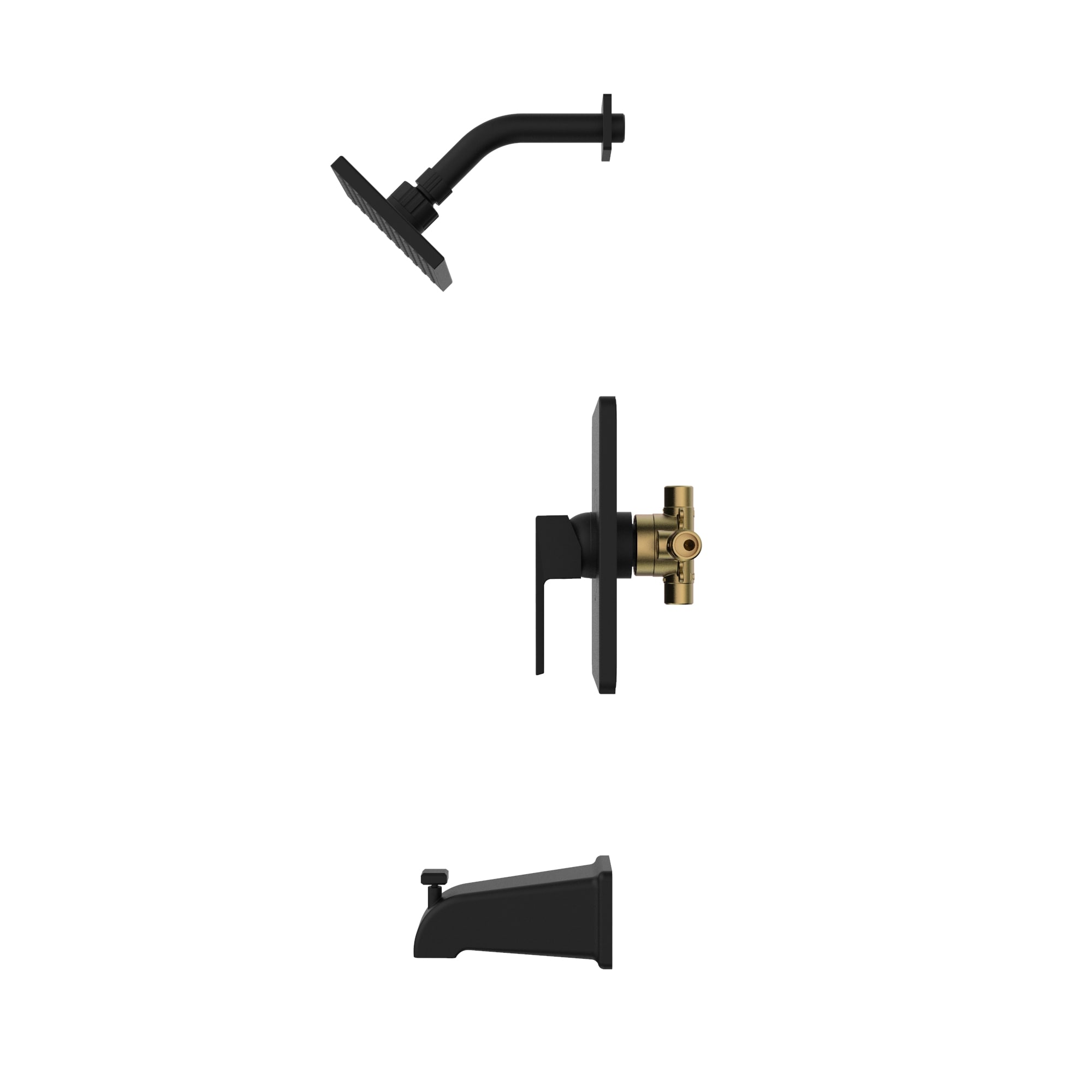 Grifo de bañera y ducha cuadrado mate negro de una sola manija y función, con válvula de 4.0 pulgadas - QUA90CMB