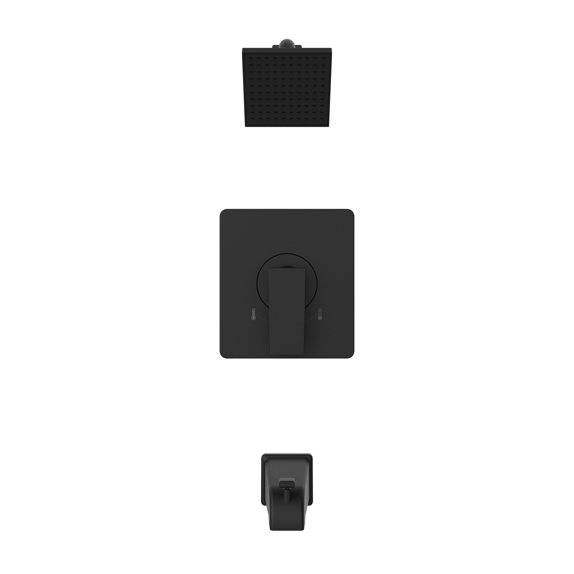 Grifo de bañera y ducha cuadrado mate negro de una sola manija y función, con válvula de 4.0 pulgadas - QUA90CMB