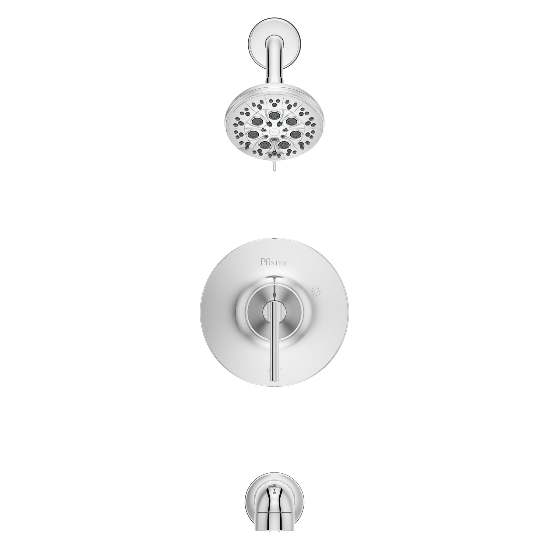 Grifo de bañera y regadera redonda de 4.7 pulgadas con válvula de una sola manija y multi-función en cromo Vedra Pfister